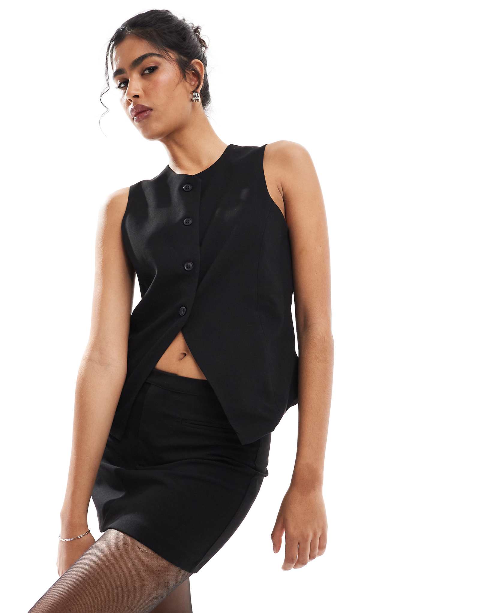 Удлиненный жилет Pull-Bear черного цвета, сшитый на заказ - часть комплекта