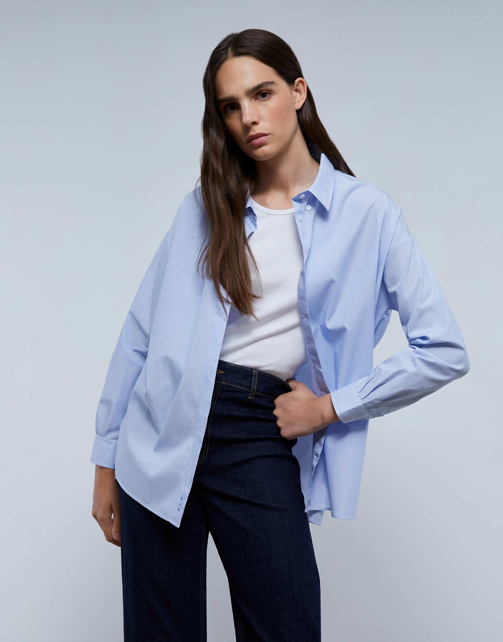 Синяя рубашка в полоску от Scalpers Boppy оверсайз 19390₽