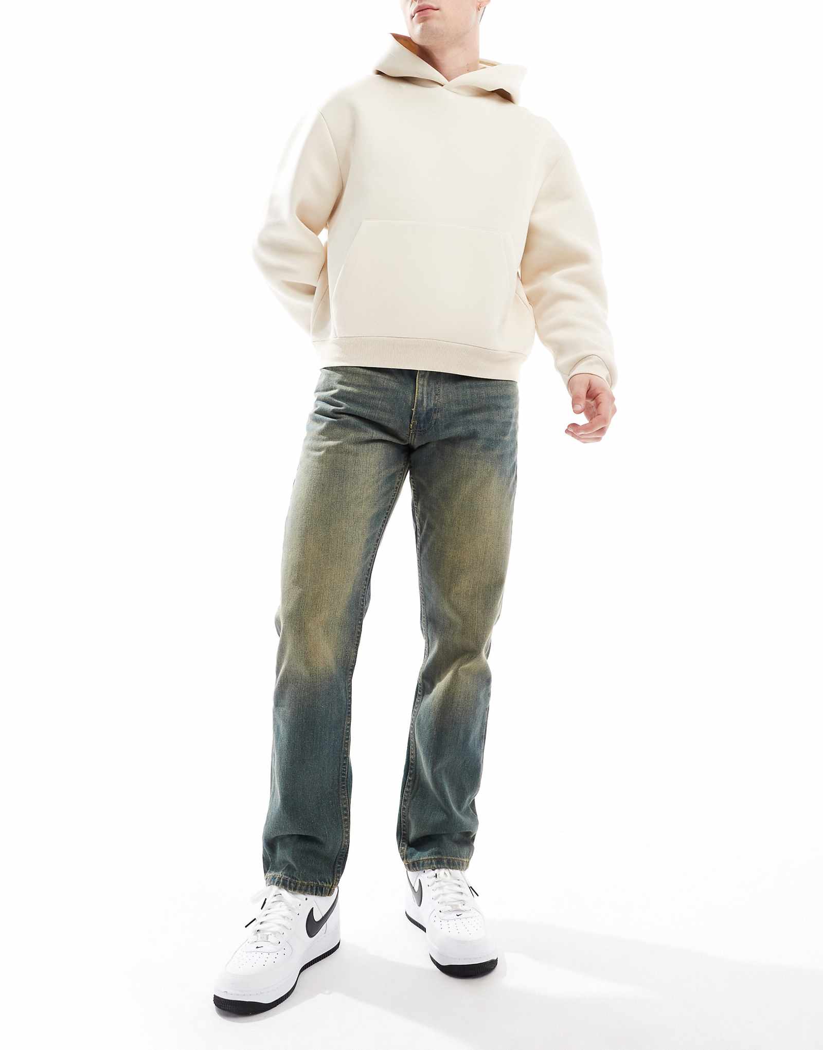 Джинсы DTT с жестким прямым кроем темно-синего винтажного оттенка 2990₽