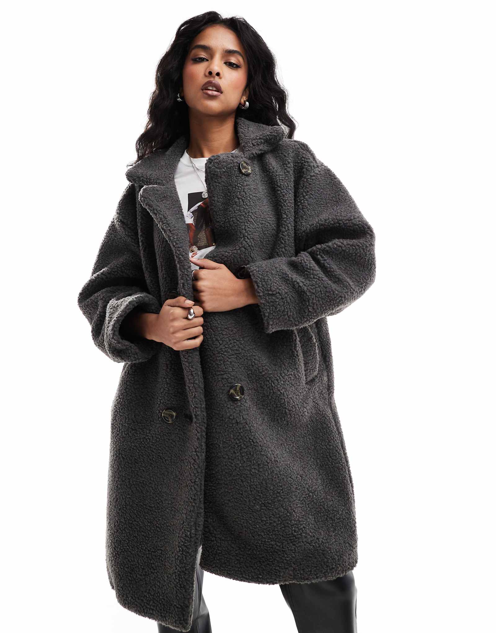 Удлиненный двубортный пиджак borg от DTT темно-серого цвета 12890₽