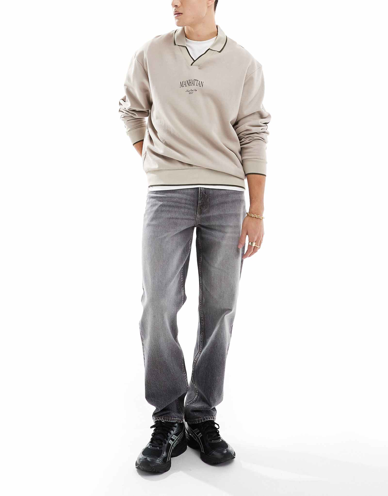 ДИЗАЙНЕРСКИЕ прямые джинсы-стрейч ASOS черного цвета стиранные 5690₽