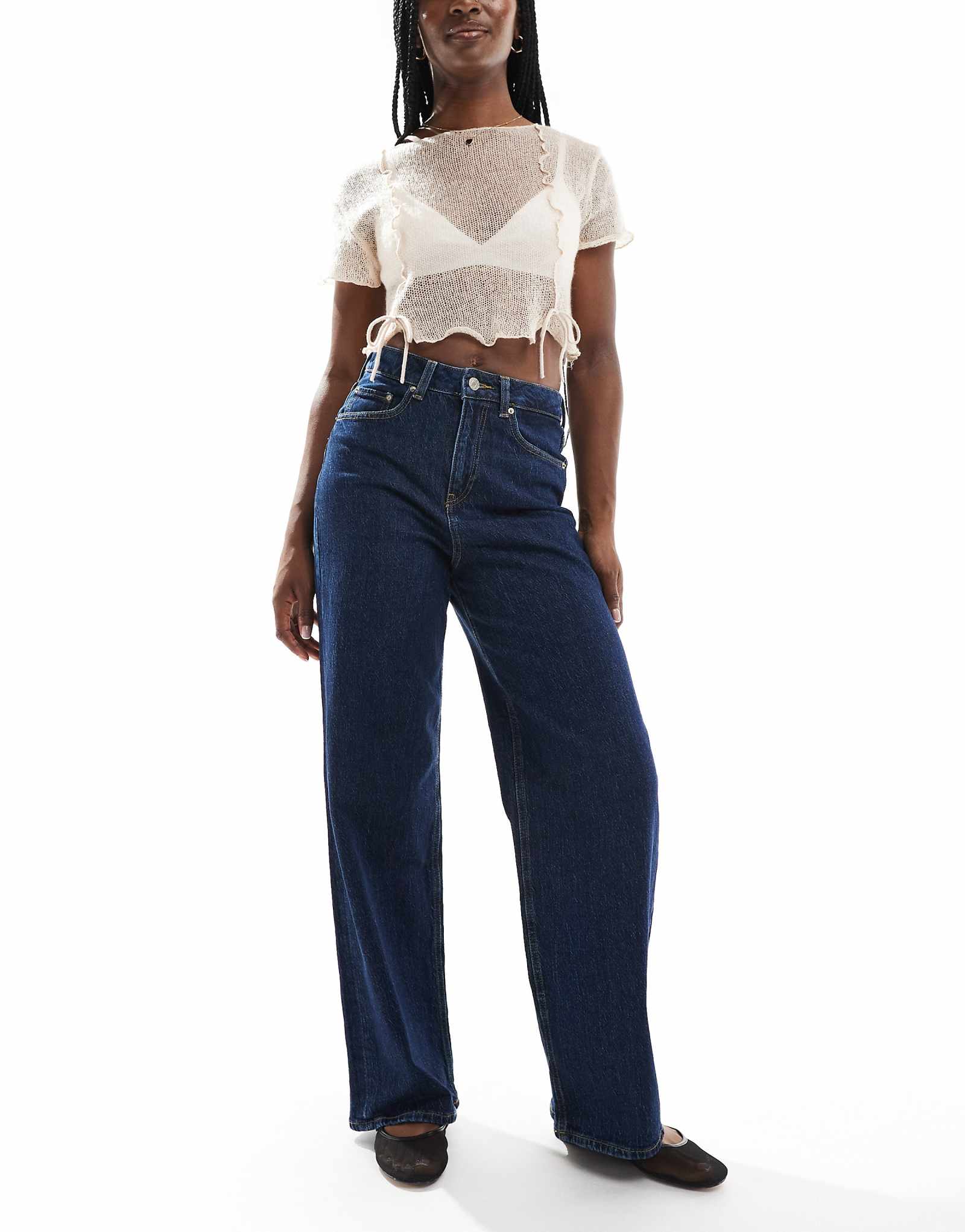 Джинсы JJXX Tokyo широкого кроя темно-синего цвета с контрастными карманами 5690₽