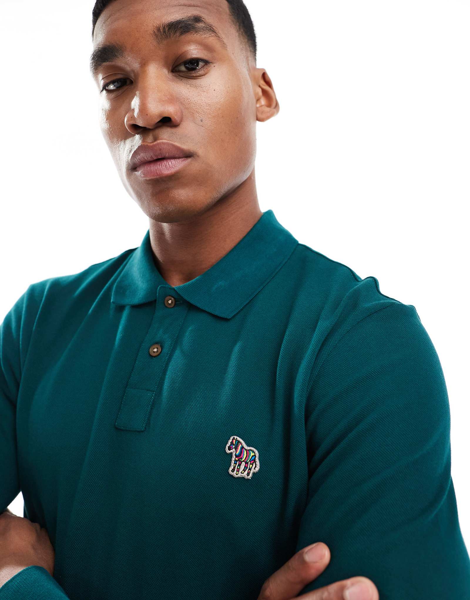 Поло с логотипом PS Paul Smith regular fit и длинным рукавом бирюзового цвета