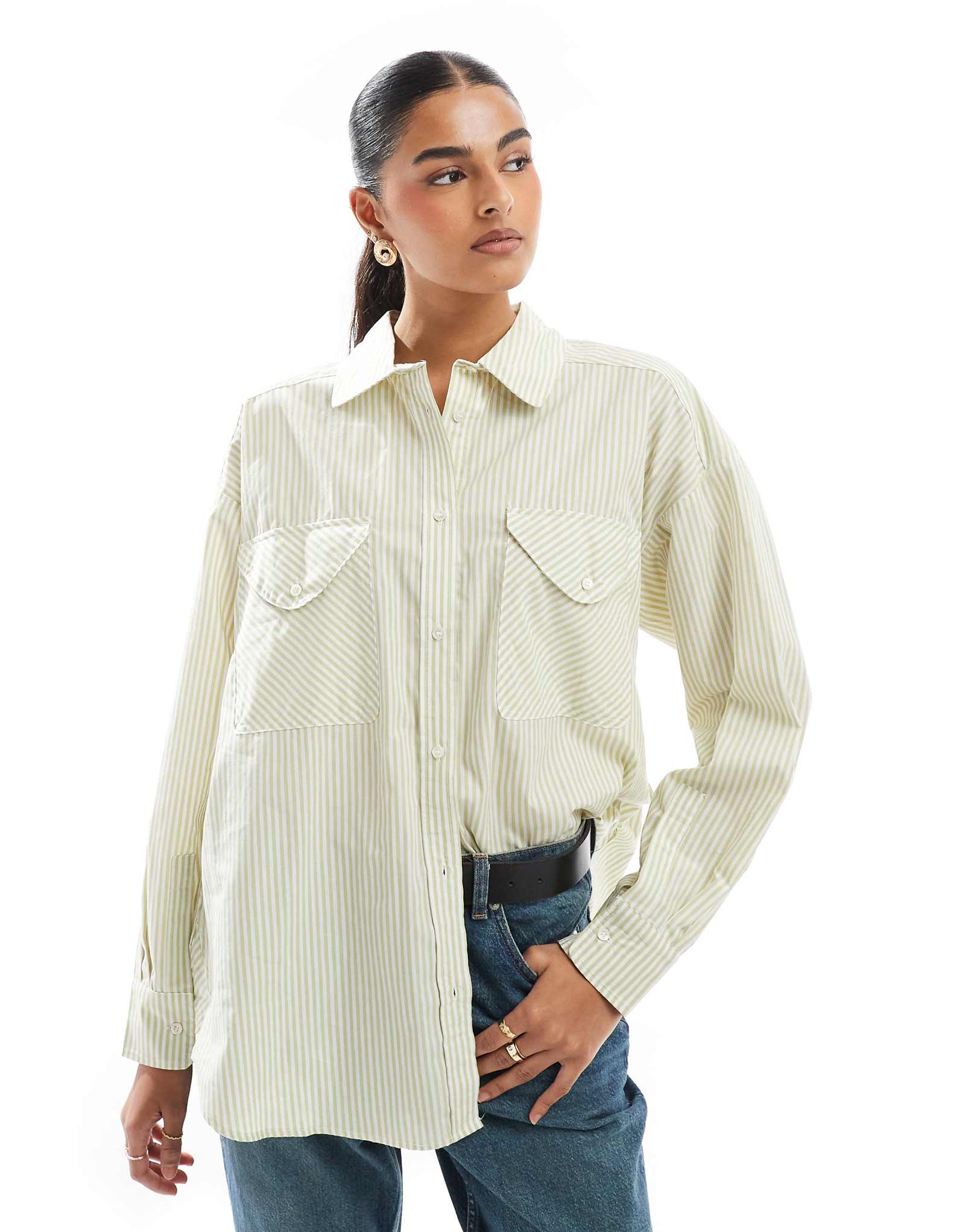 Рубашка с карманами в полоску Scalpers цвета лайма 15290₽