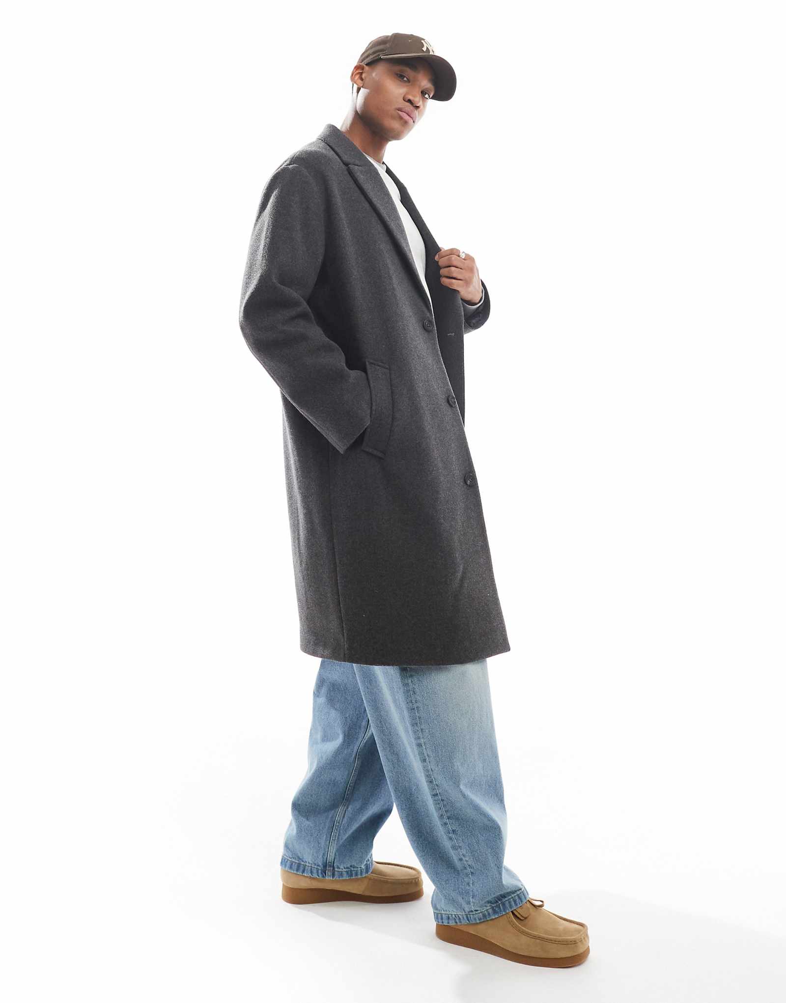 Длинное шерстяное пальто Bershka цвета древесного угля