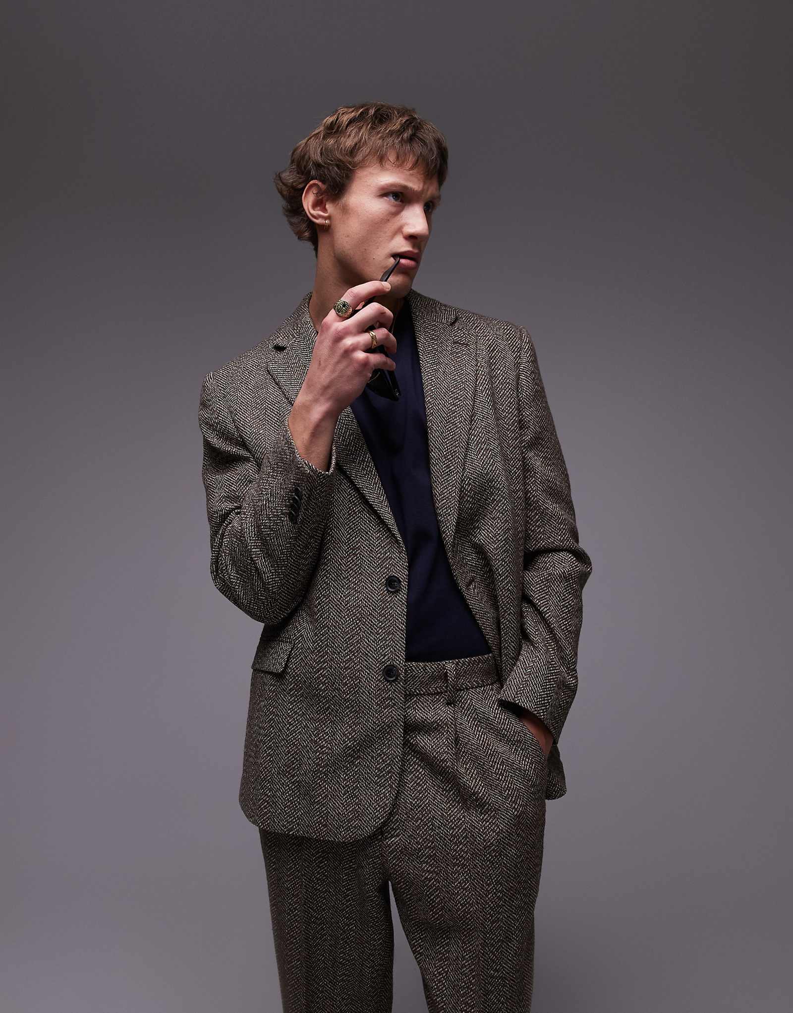 Классический текстурированный пиджак-блейзер Topman коричневого цвета 28390₽