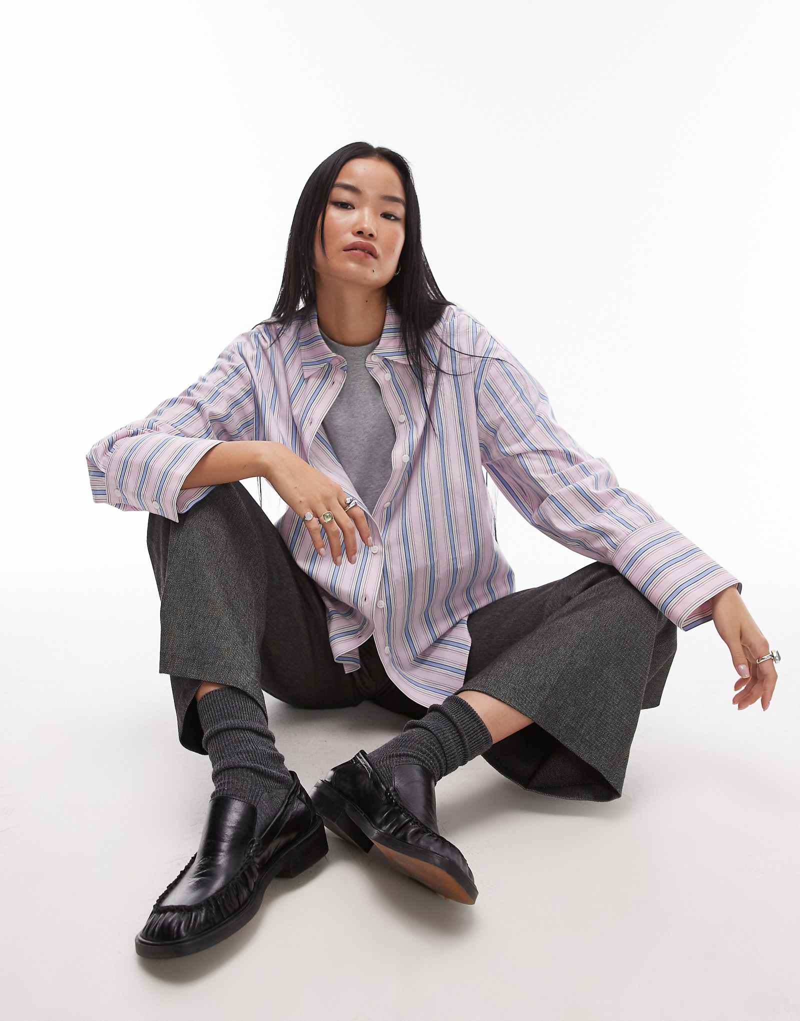 Рубашка оверсайз от Topshop в розовую и синюю полоску 10090₽