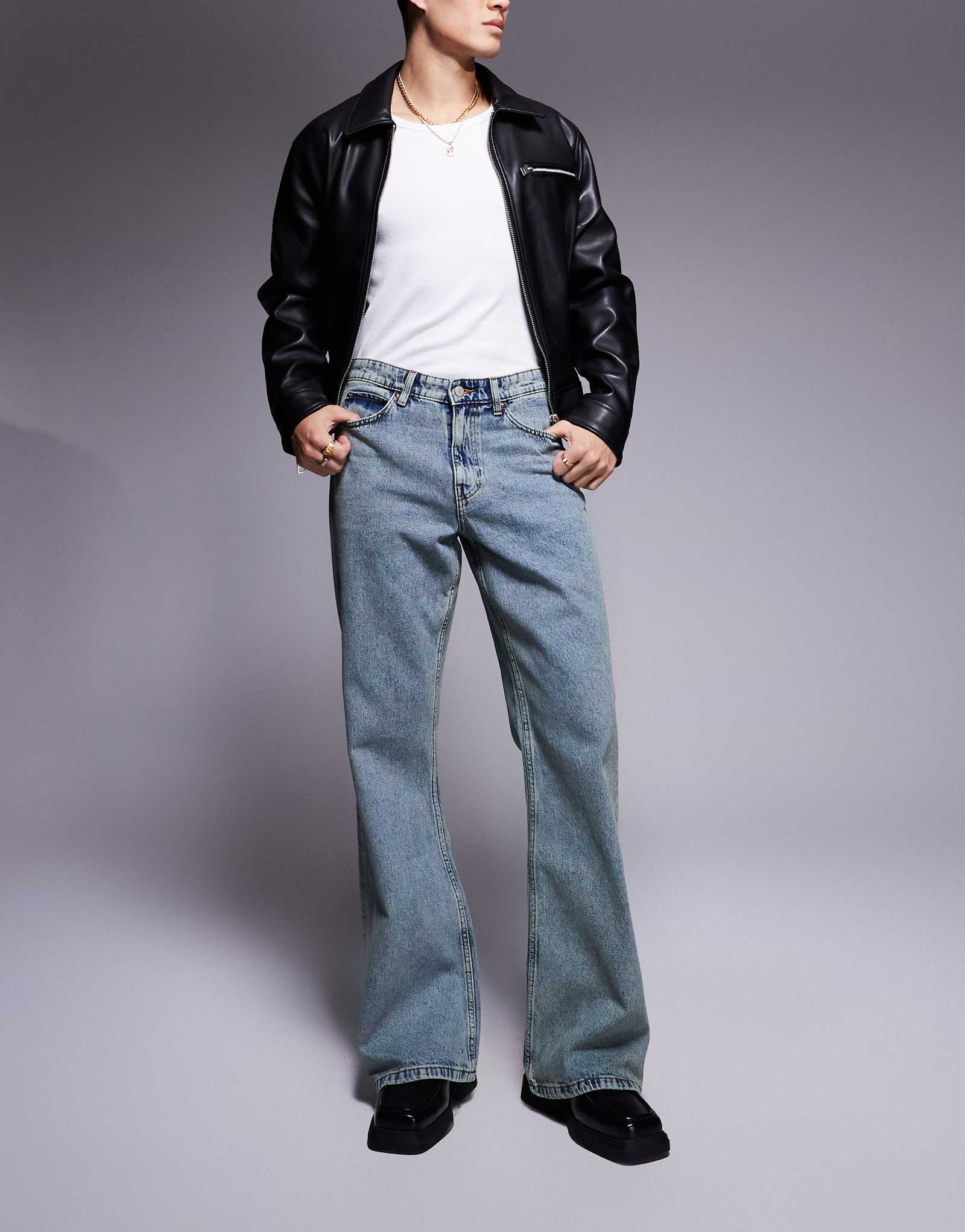 ДИЗАЙНЕРСКИЕ широкие джинсы-клеш ASOS светло-голубого винтажного оттенка 7290₽