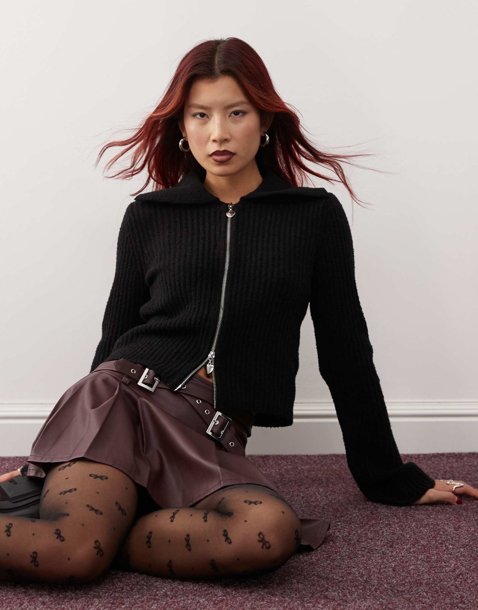 Черный кардиган на молнии с вязаным воротником Monki 8590₽