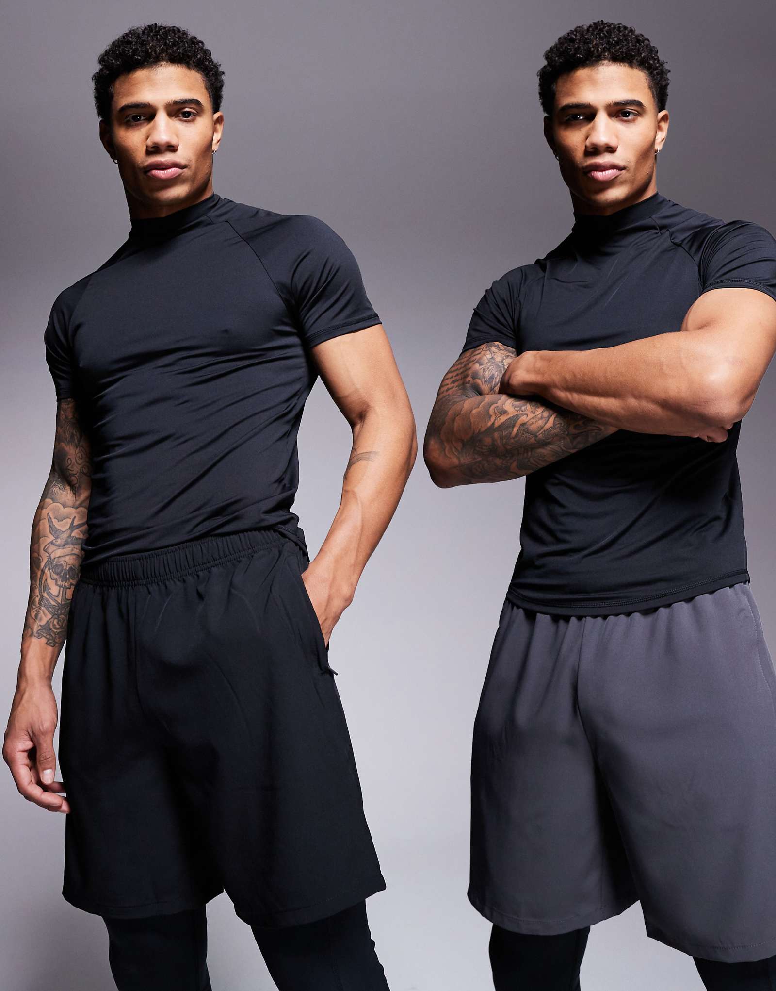 ASOS 4505 Icon 7-дюймовые быстросохнущие тренировочные шорты с карманом на молнии 2 упаковки черного и угольного цвета 8090₽