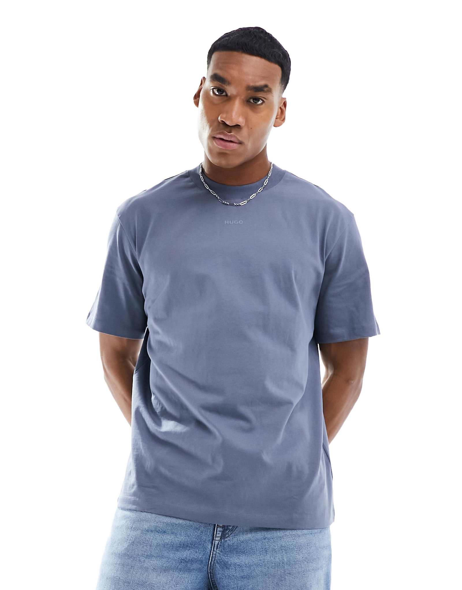 Футболка с логотипом HUGO RED Dapolino синего цвета в тон 13290₽