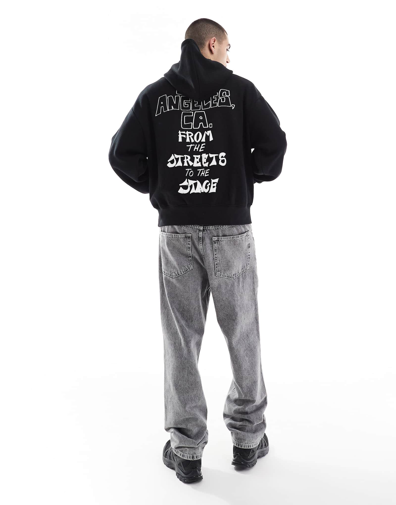 Толстовка с капюшоном Bershka Los Angeles с принтом цвета древесного угля 4190₽