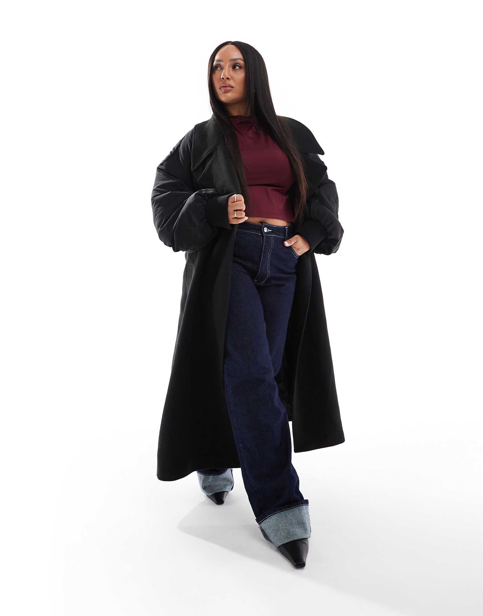 Строгое пальто-бомбер с закругленными краями ASOS DESIGN Curve черного цвета 15890₽