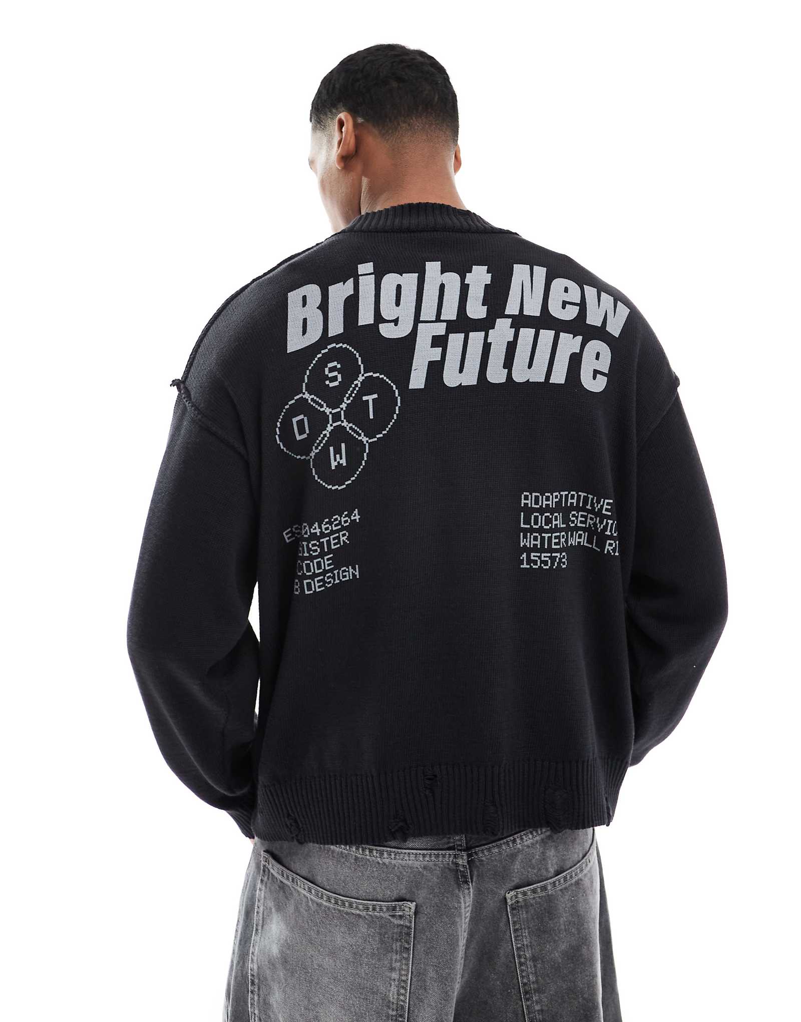 Вязаный свитер с рисунком Pull-Bear back черного цвета застиранный 8590₽