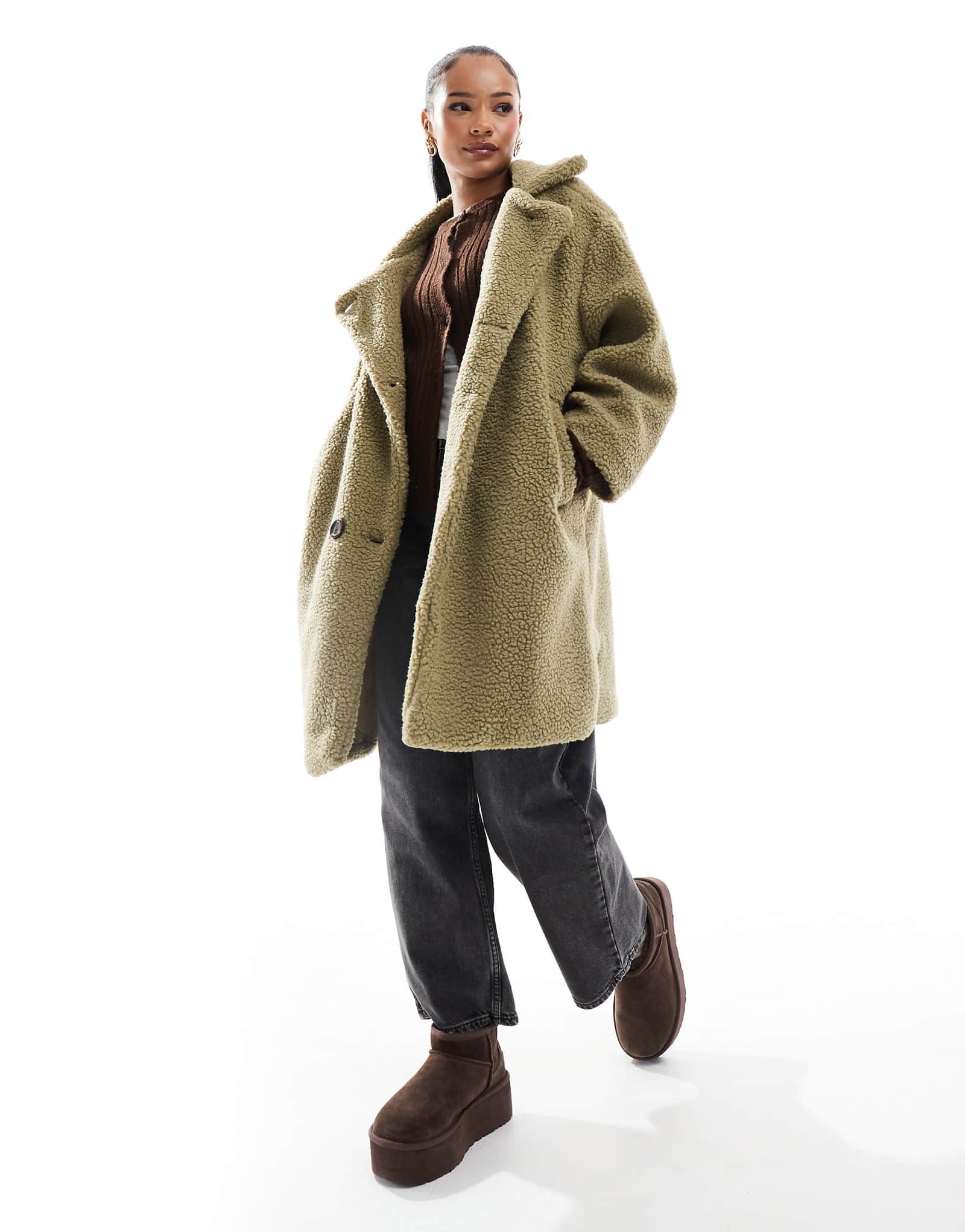 Удлиненный двубортный пиджак borg от DTT Petite teddy из овса 3990₽