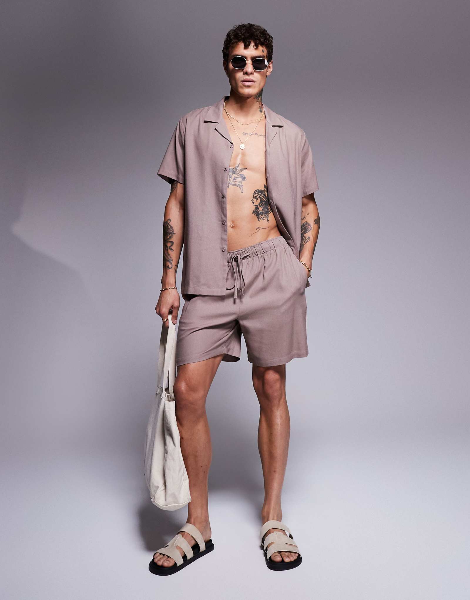 Пляжные шорты из льняной смеси South Beach темно-серого цвета - часть комплекта 7190₽