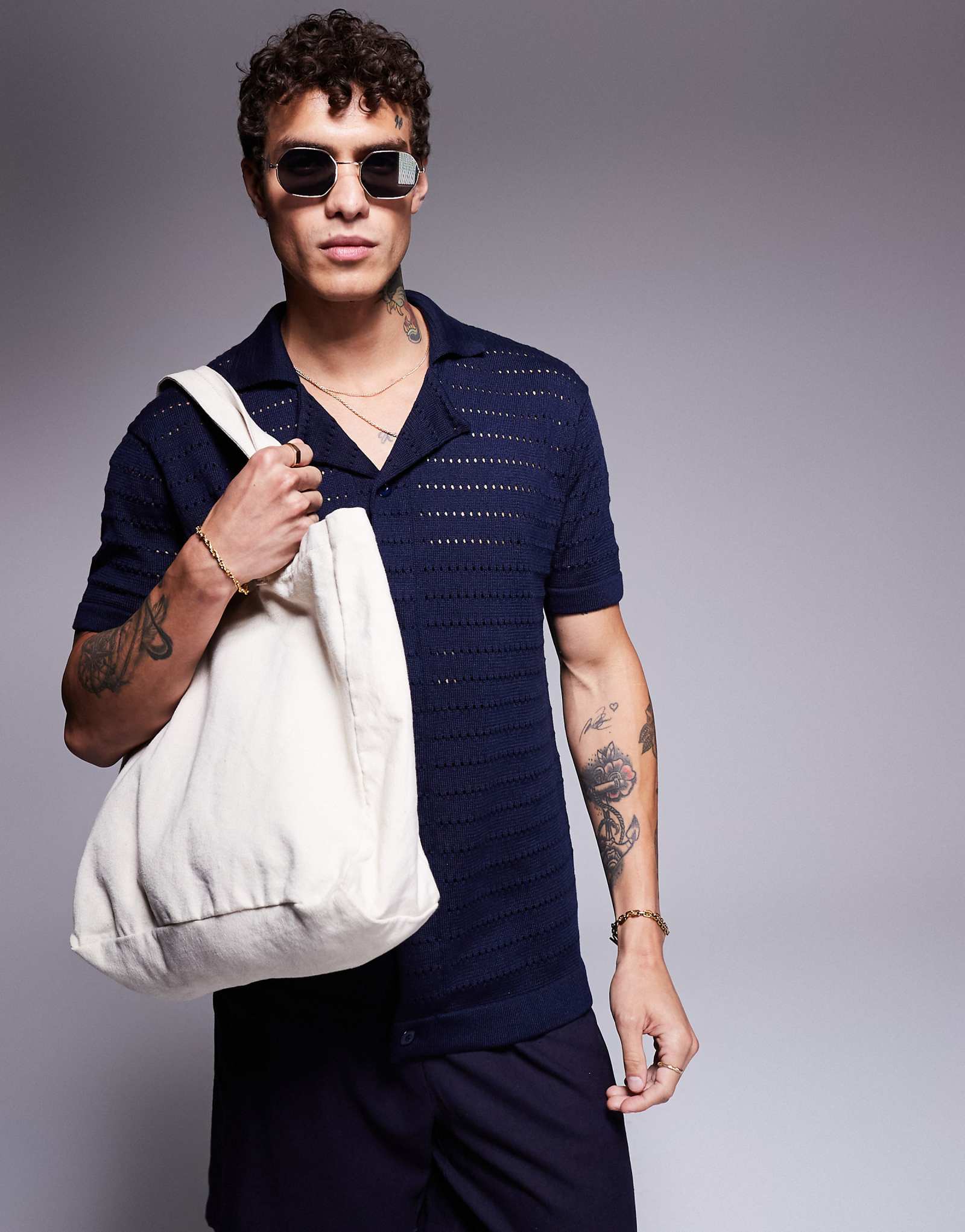 Рубашка из текстурированного трикотажа South Beach темно-синего цвета