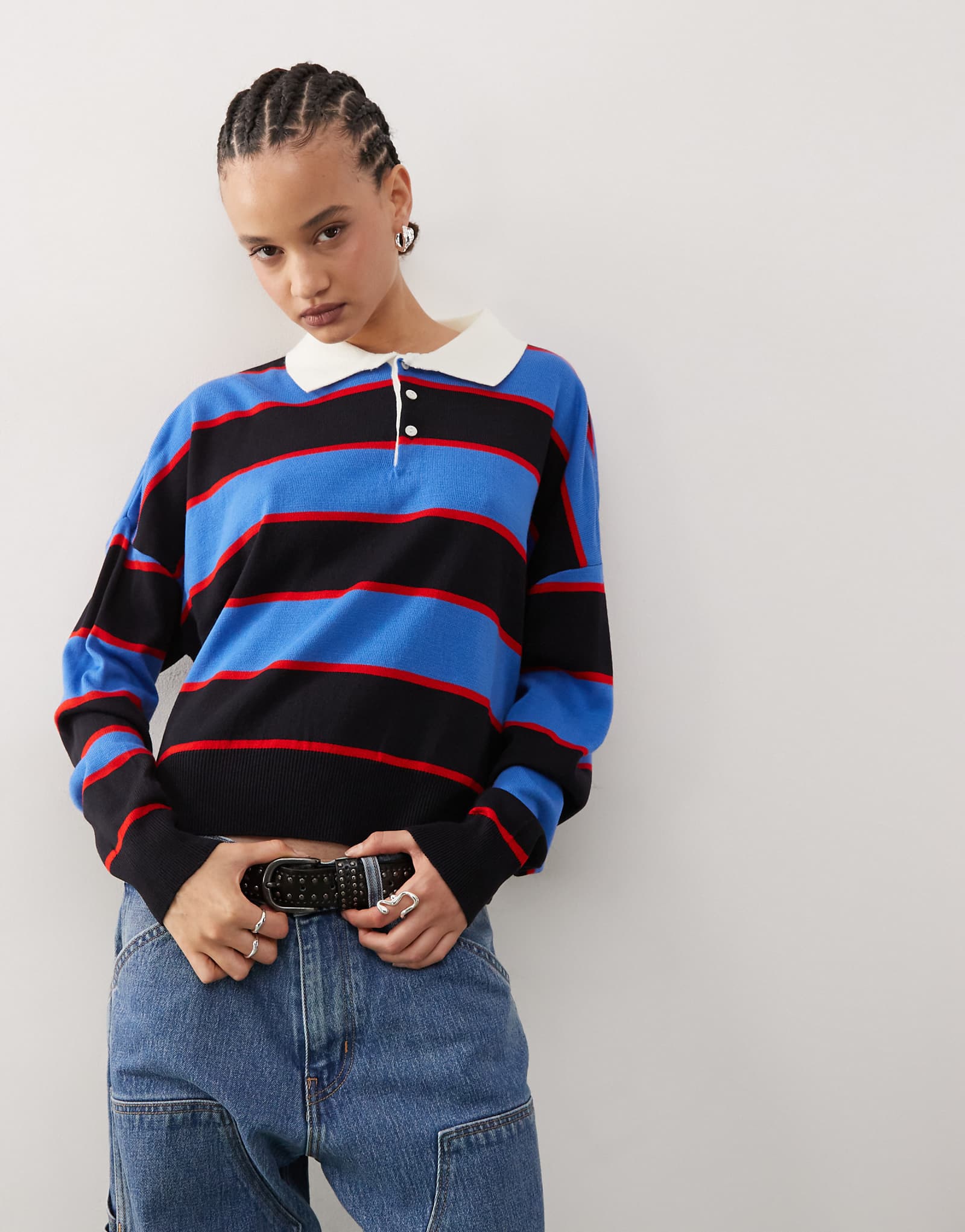 Полосатый свитер-поло COLLUSION с воротником для регби 6490₽