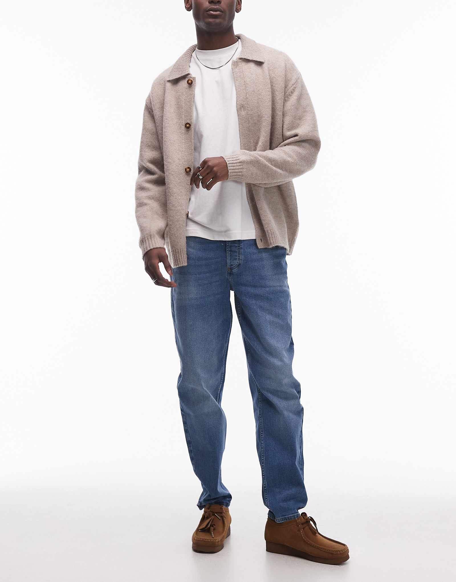 Стрейчевые зауженные джинсы Topman синего цвета средней стирки 7590₽