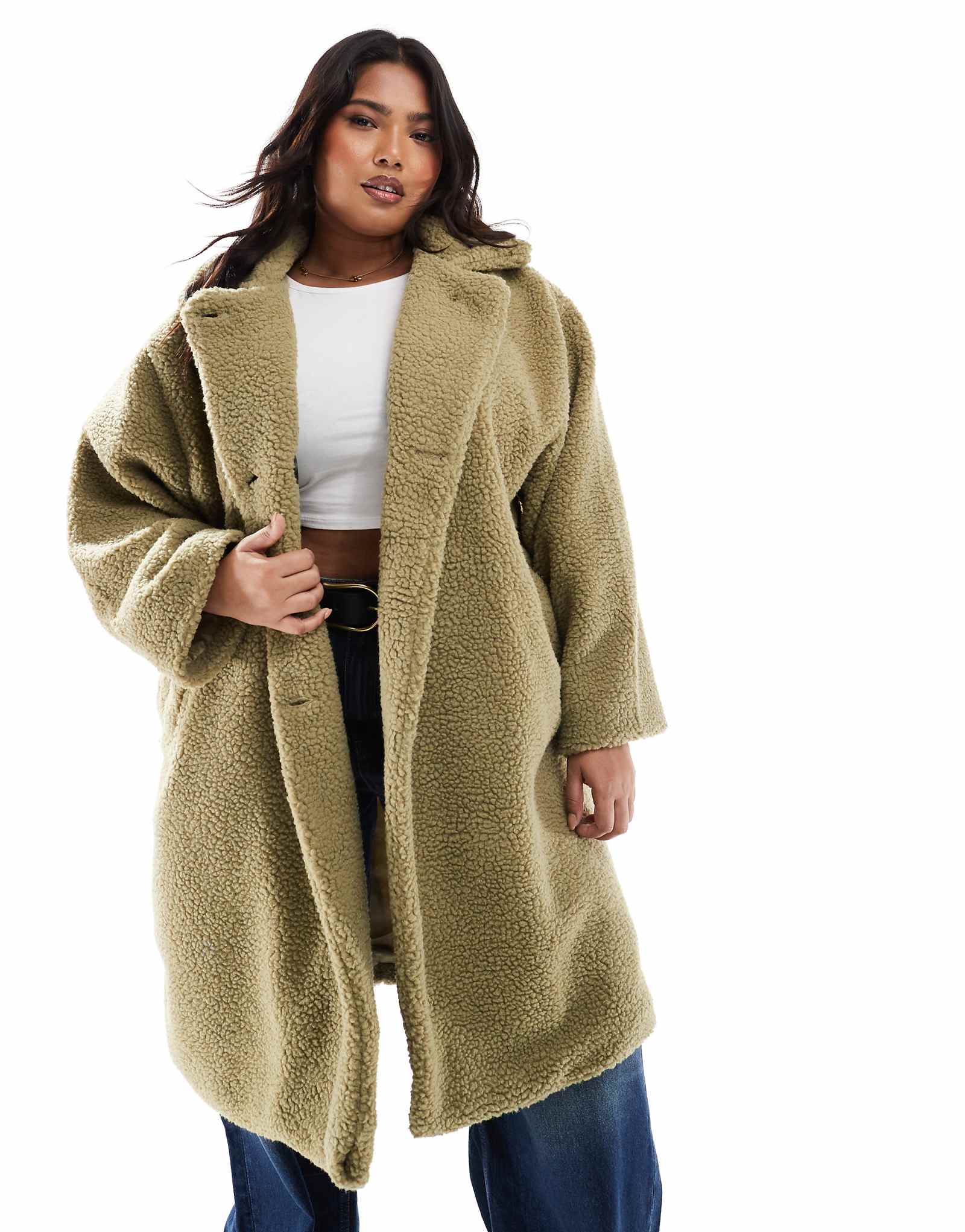 Удлиненный двубортный пиджак borg от DTT Plus Teddy из овса 7290₽