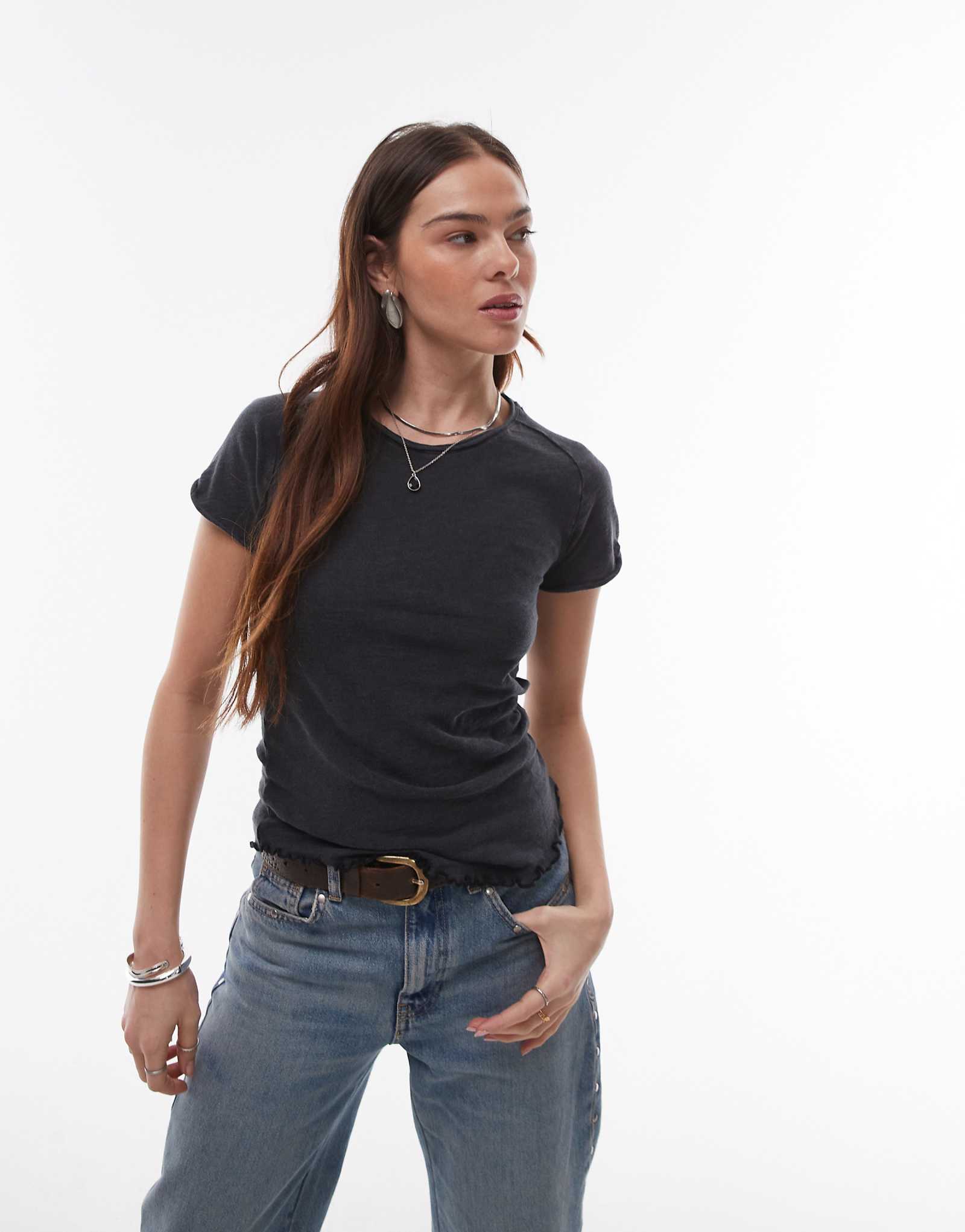 Облегающая футболка Free People be my baby черного цвета 7490₽