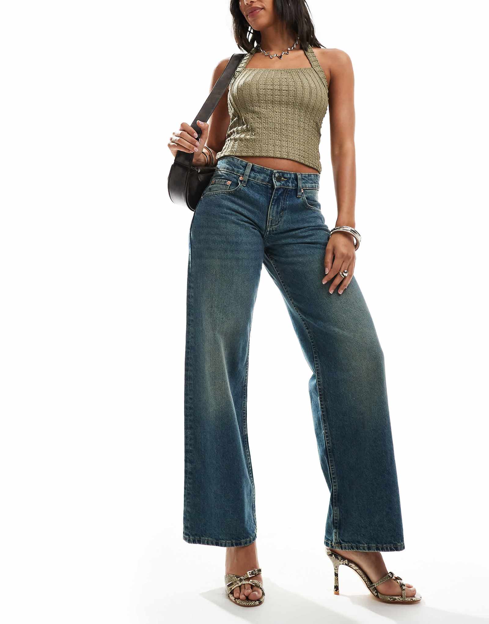 Джинсы Motel Parallel с низкой посадкой стального синего цвета 11590₽