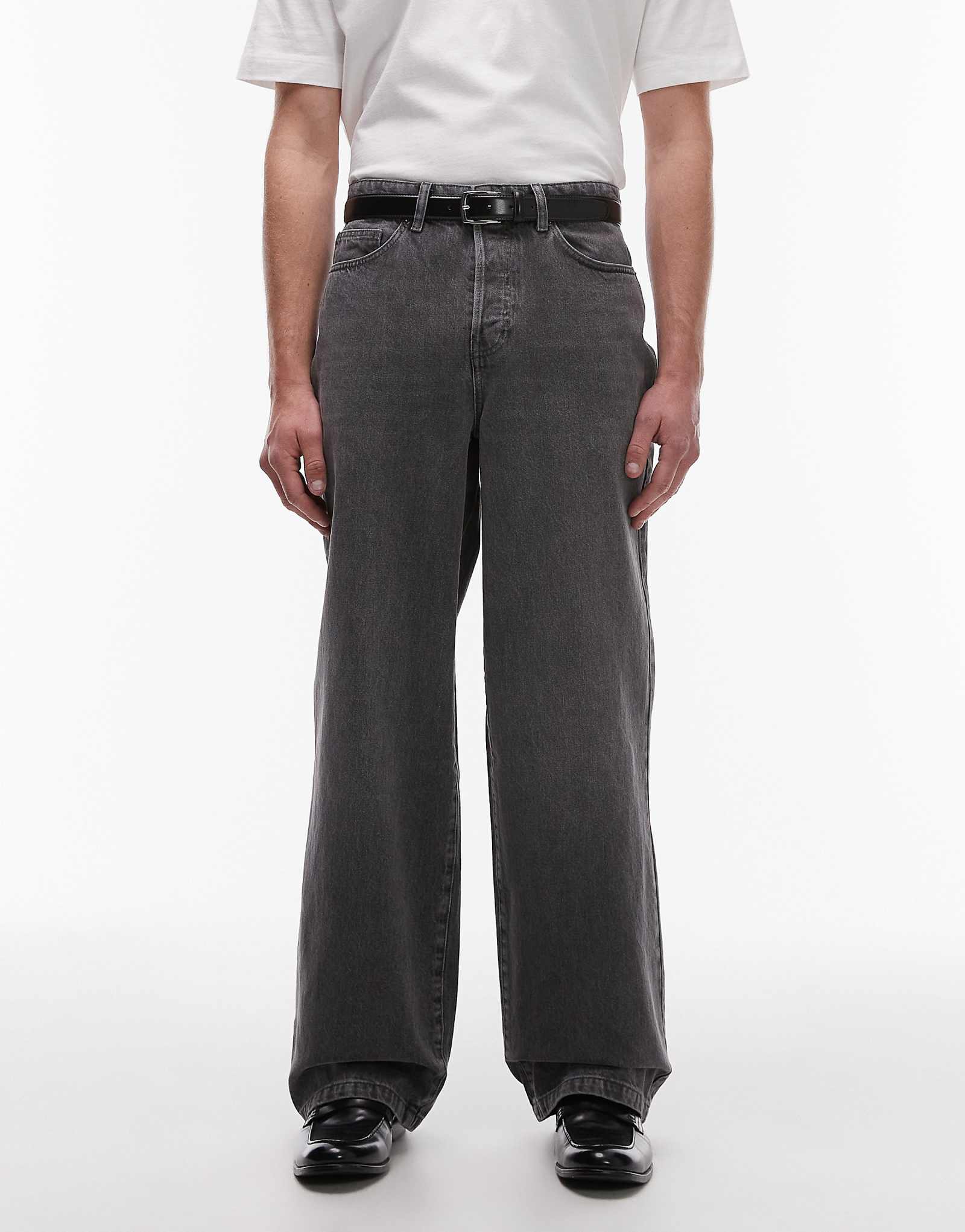 Мешковатые джинсы Topman застиранного черного цвета 7290₽