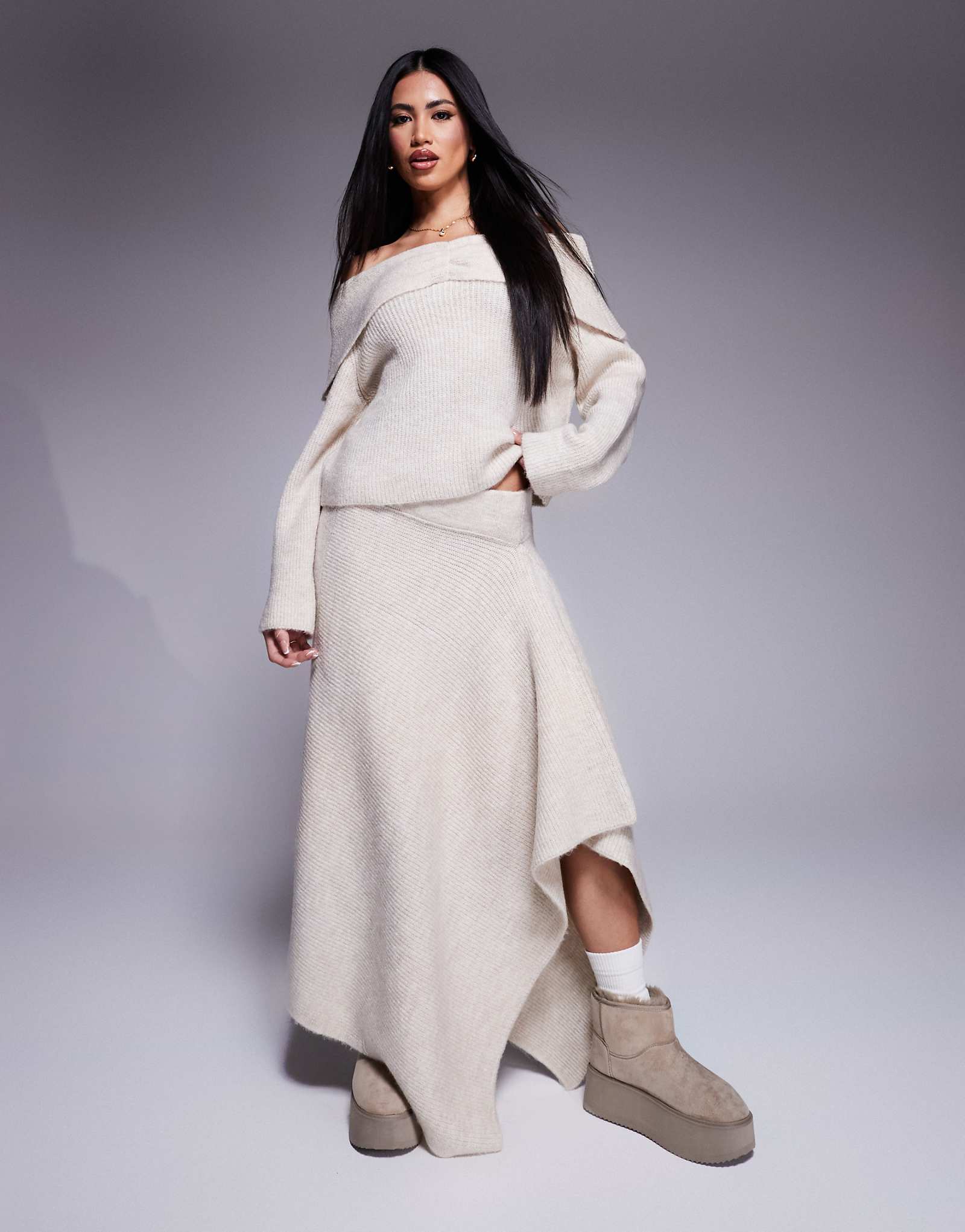 Асимметричная юбка макси из трикотажа ASOS DESIGN цвета экрю - часть комплекта 5890₽