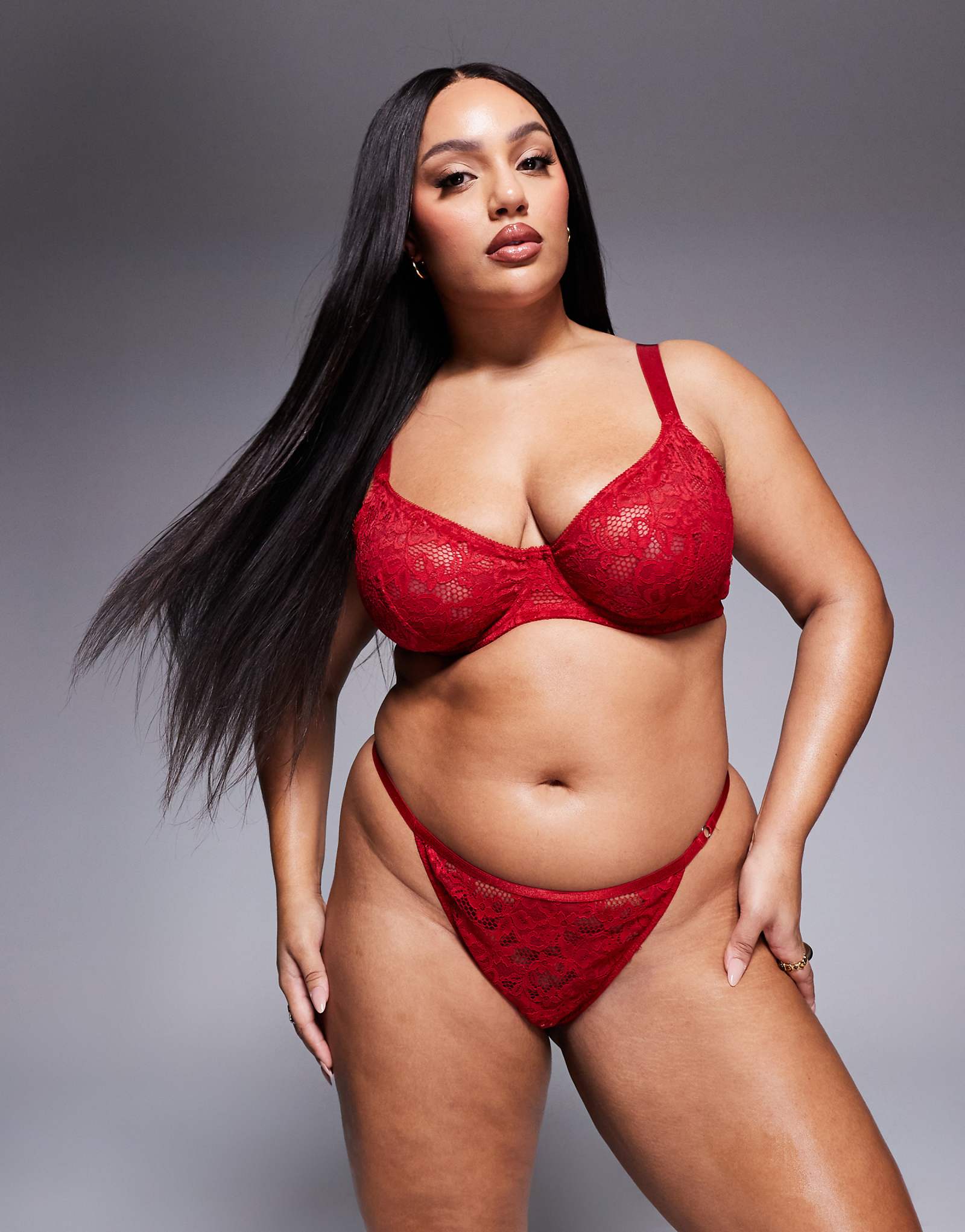 Кружевной бюстгальтер ASOS DESIGN Curve Margot на косточках с завязками красного цвета 5490₽