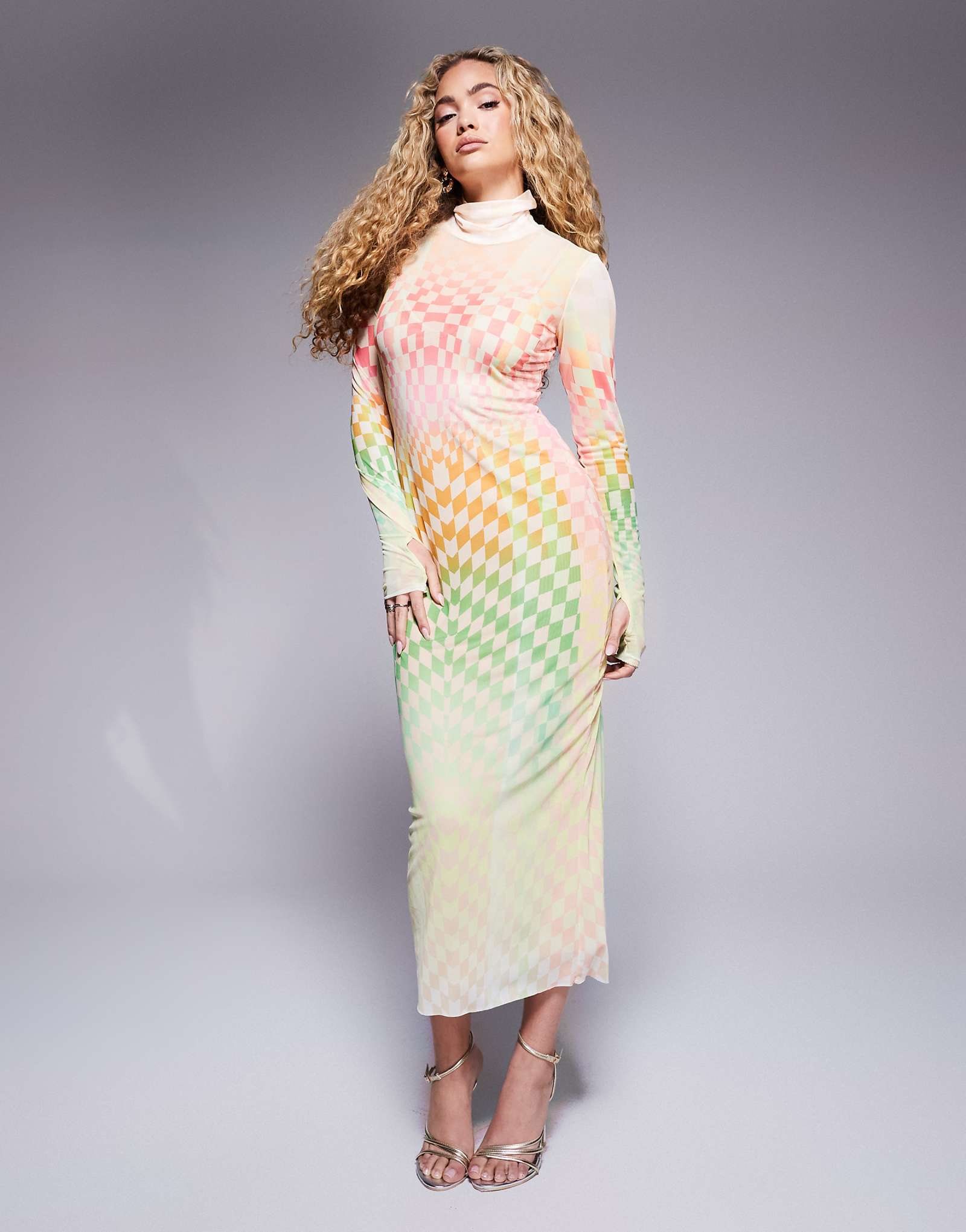Сетчатое миди-платье AFRM Shailene с высоким воротом и пастельным принтом омбре