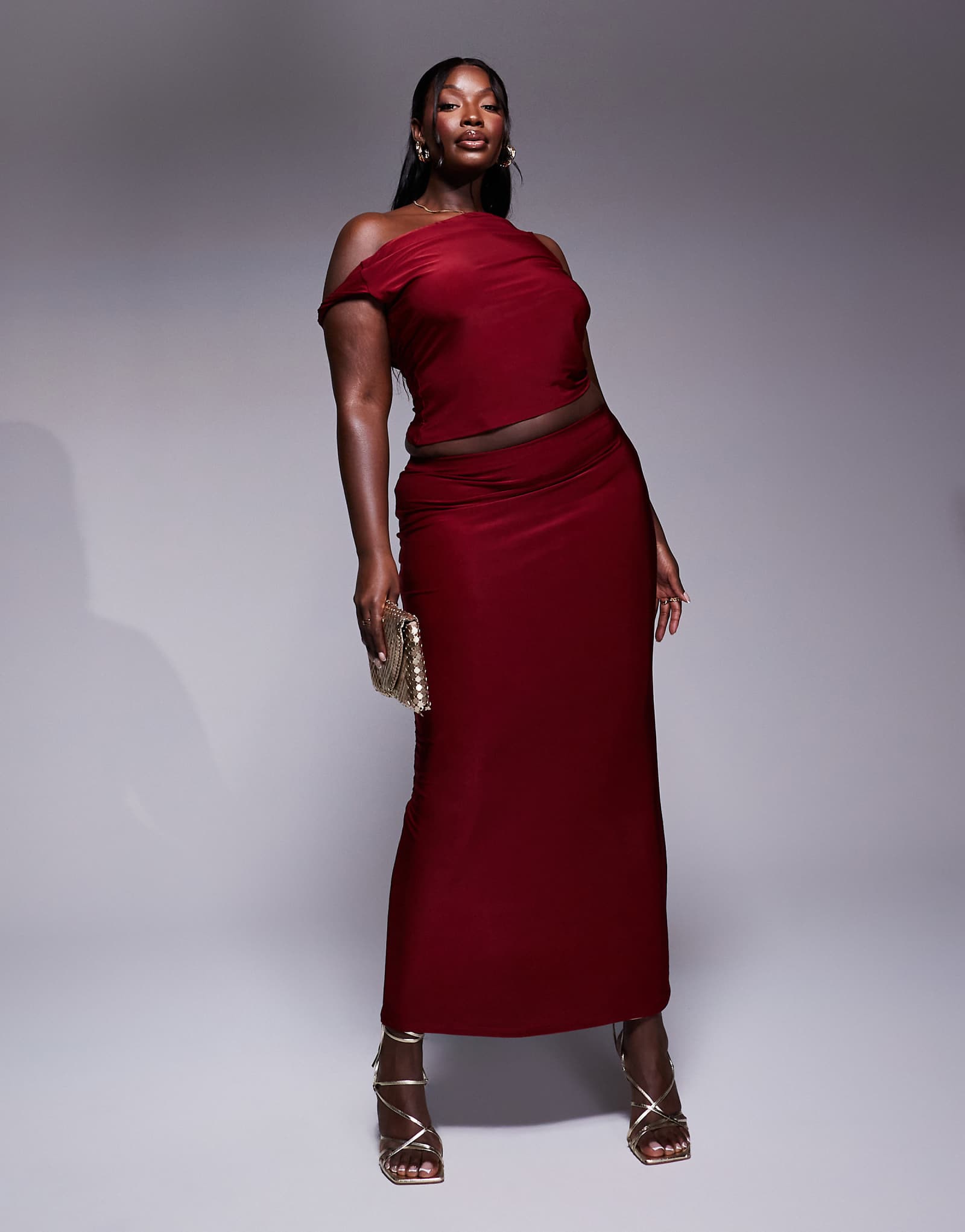 Облегающая макси-юбка ASOS DESIGN Curve бордового цвета - часть комплекта 2490₽