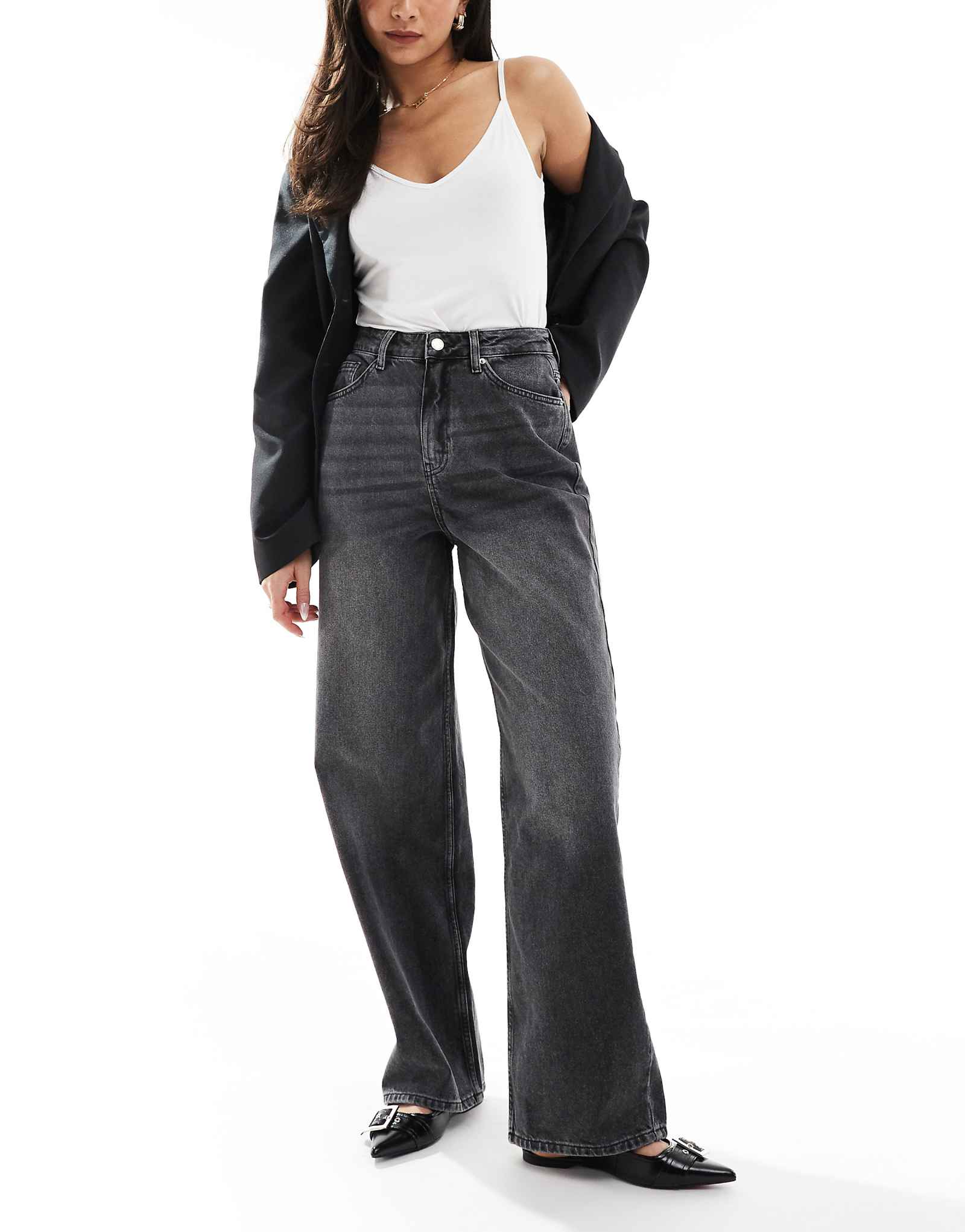 Мешковатые джинсы Miss Selfridge с карманами-бантиками из черной стирки 3390₽