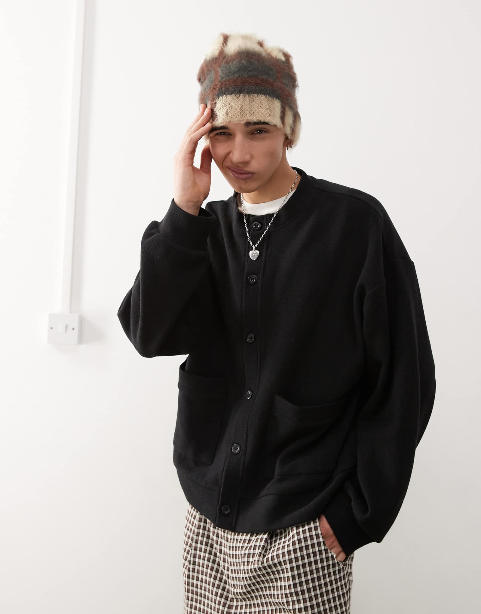 Восстановленный винтажный кардиган свободного покроя черного цвета с мягкими вставками