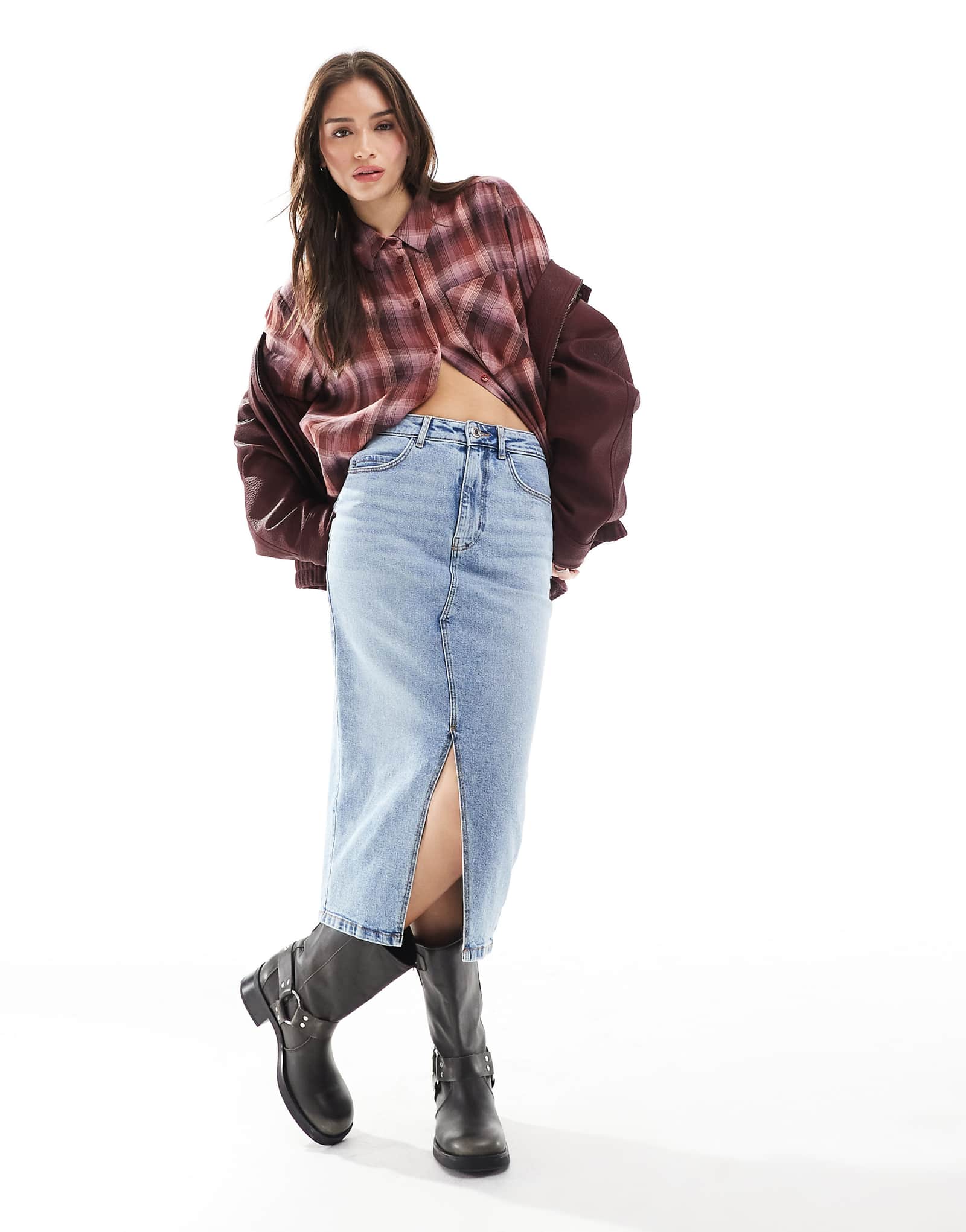 Джинсовая юбка-миди Vero Moda с завязками на талии светло-голубого цвета 12690₽