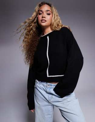 Дизайнерский вязаный свитер ASOS с круглым вырезом и контрастной окантовкой в монохромном стиле
