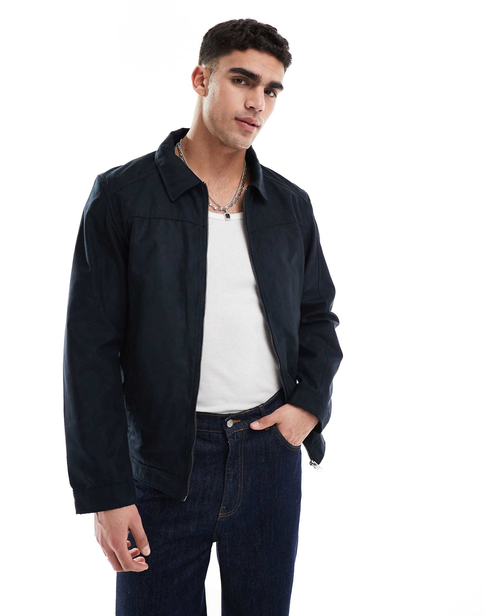 Куртка harrington из искусственной замши Jack -Jones темно-синего цвета 15290₽