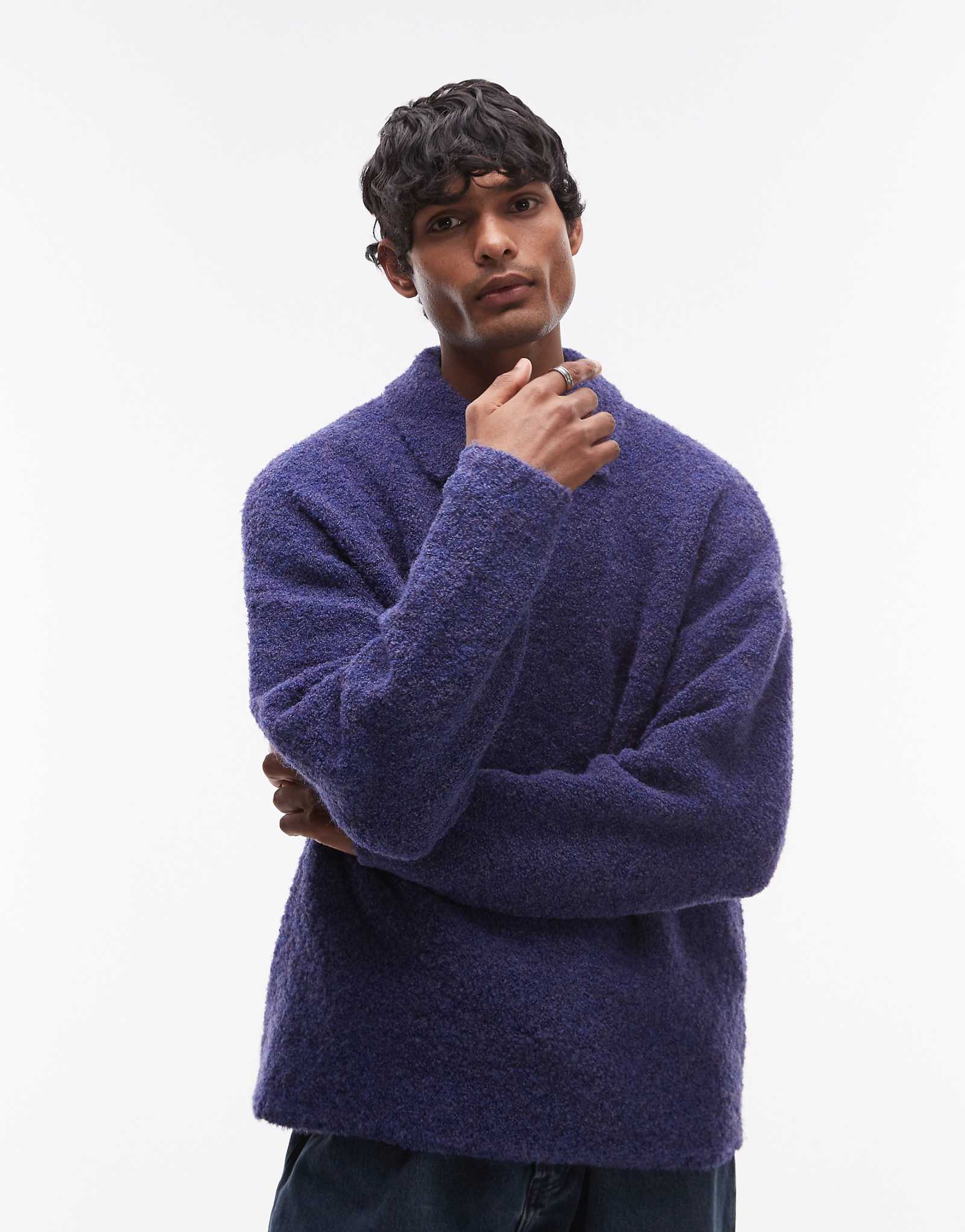 Поло-букле Topman oversize fit темно-синего цвета 7090₽