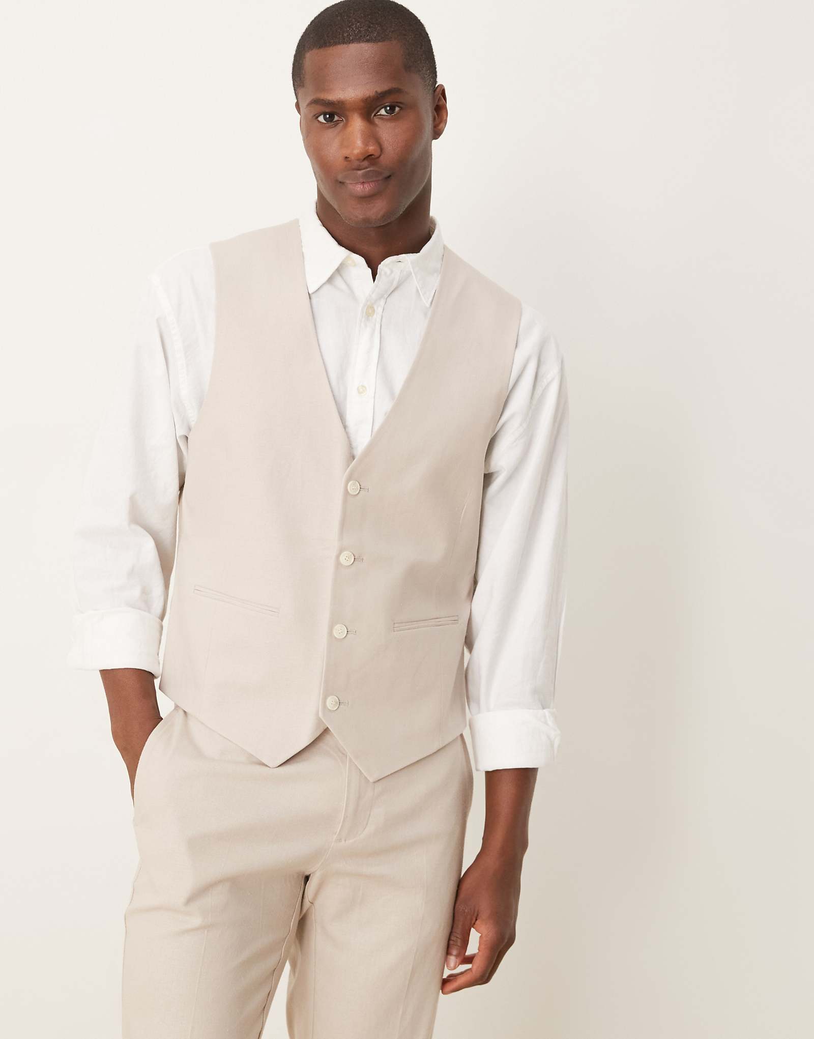 Облегающий костюм-жилет из льняной смеси ASOS DESIGN из камня 7590₽