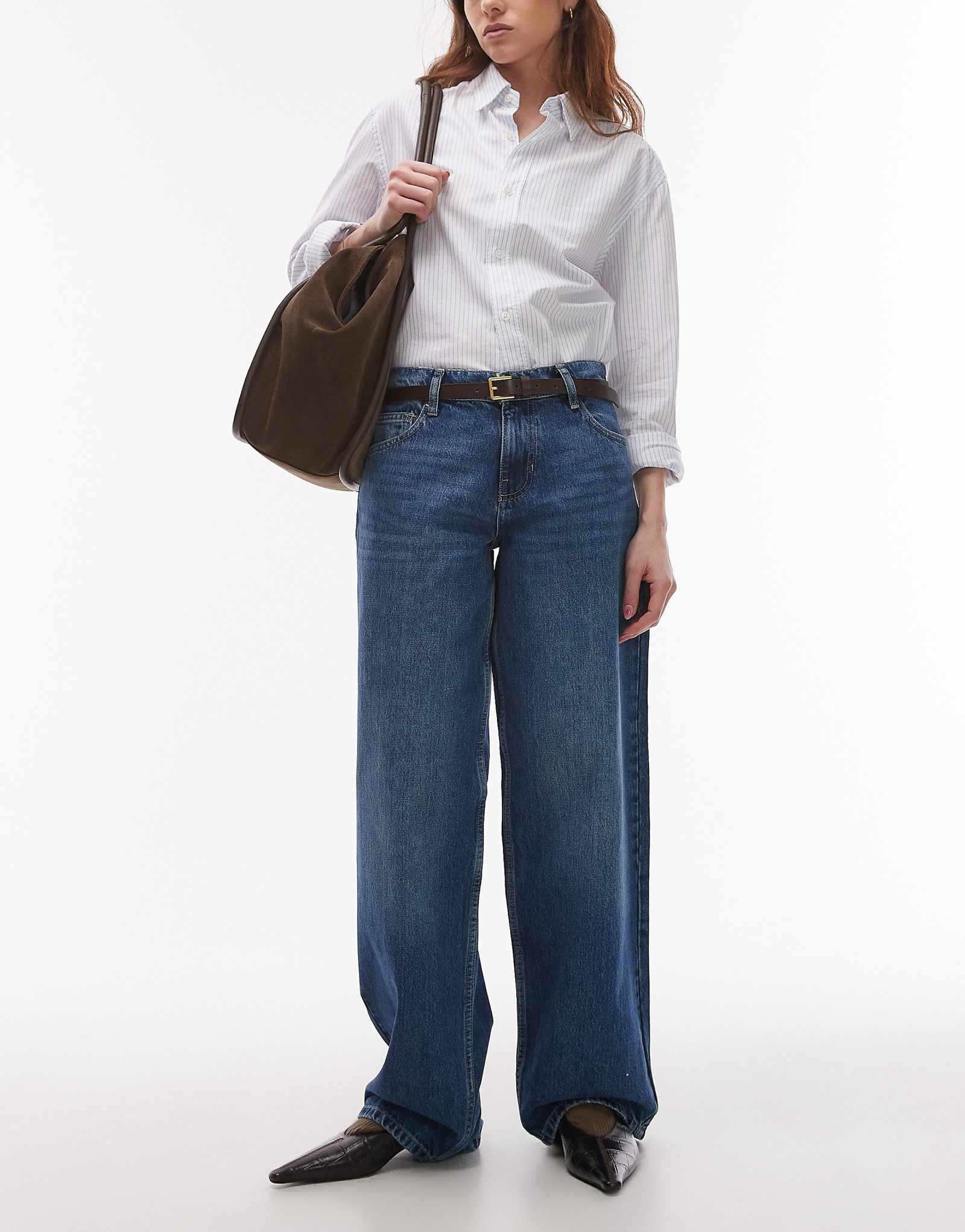 Джинсы с низкой посадкой от Topshop средне-синего цвета 17390₽