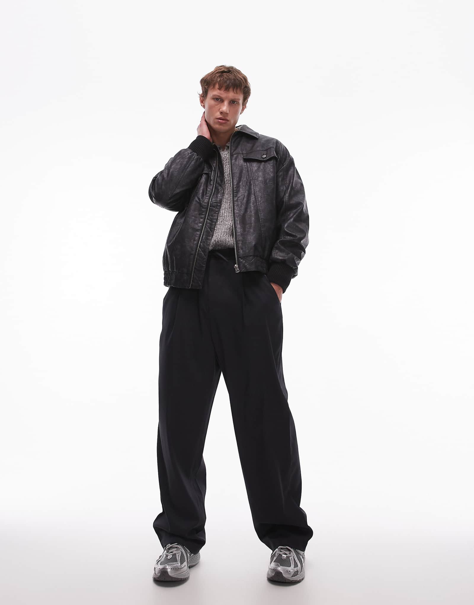 Темно-синие брюки Topman с широкими штанинами и эластичной завязкой на талии 4290₽