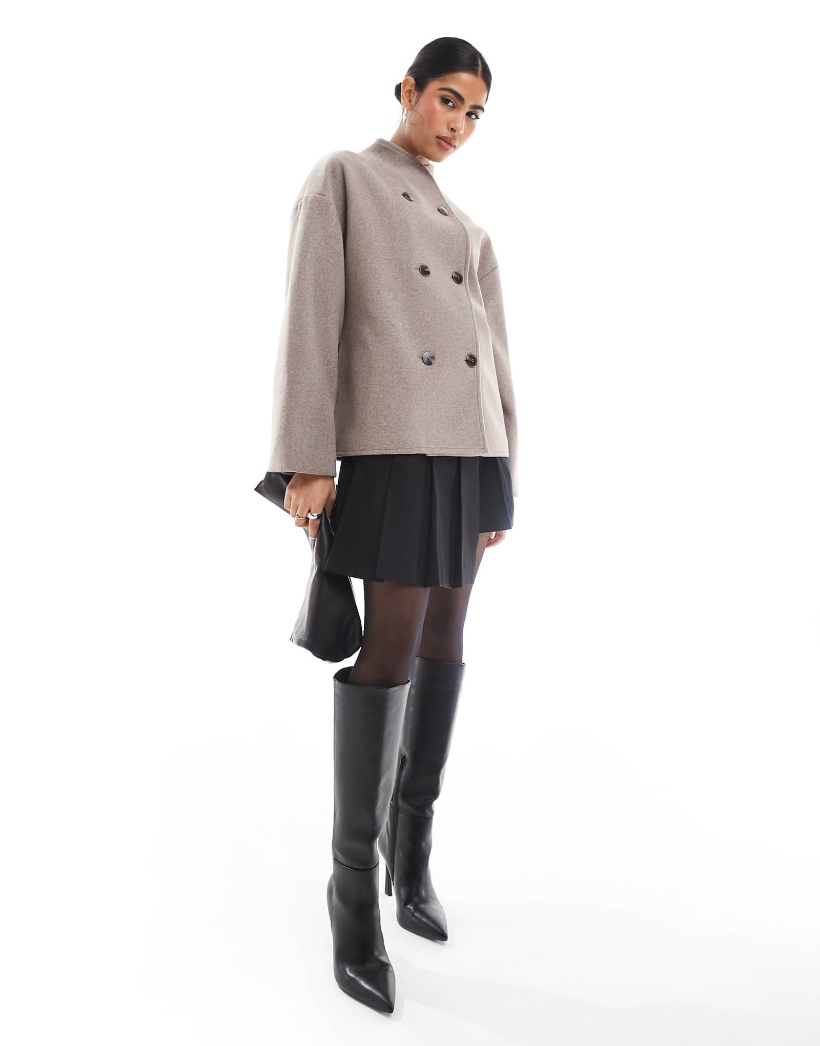 Симпатичный роскошный войлочный жакет на пуговицах темно-серого цвета 11690₽