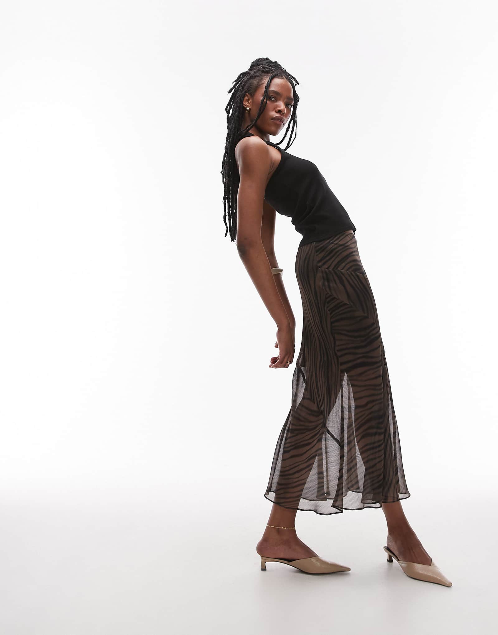 Укороченная юбка миди от Topshop с размытым принтом зебра 3390₽