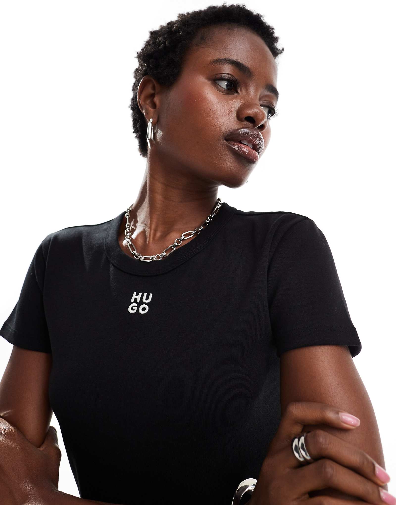 Укороченная детская футболка HUGO Red черного цвета 10590₽