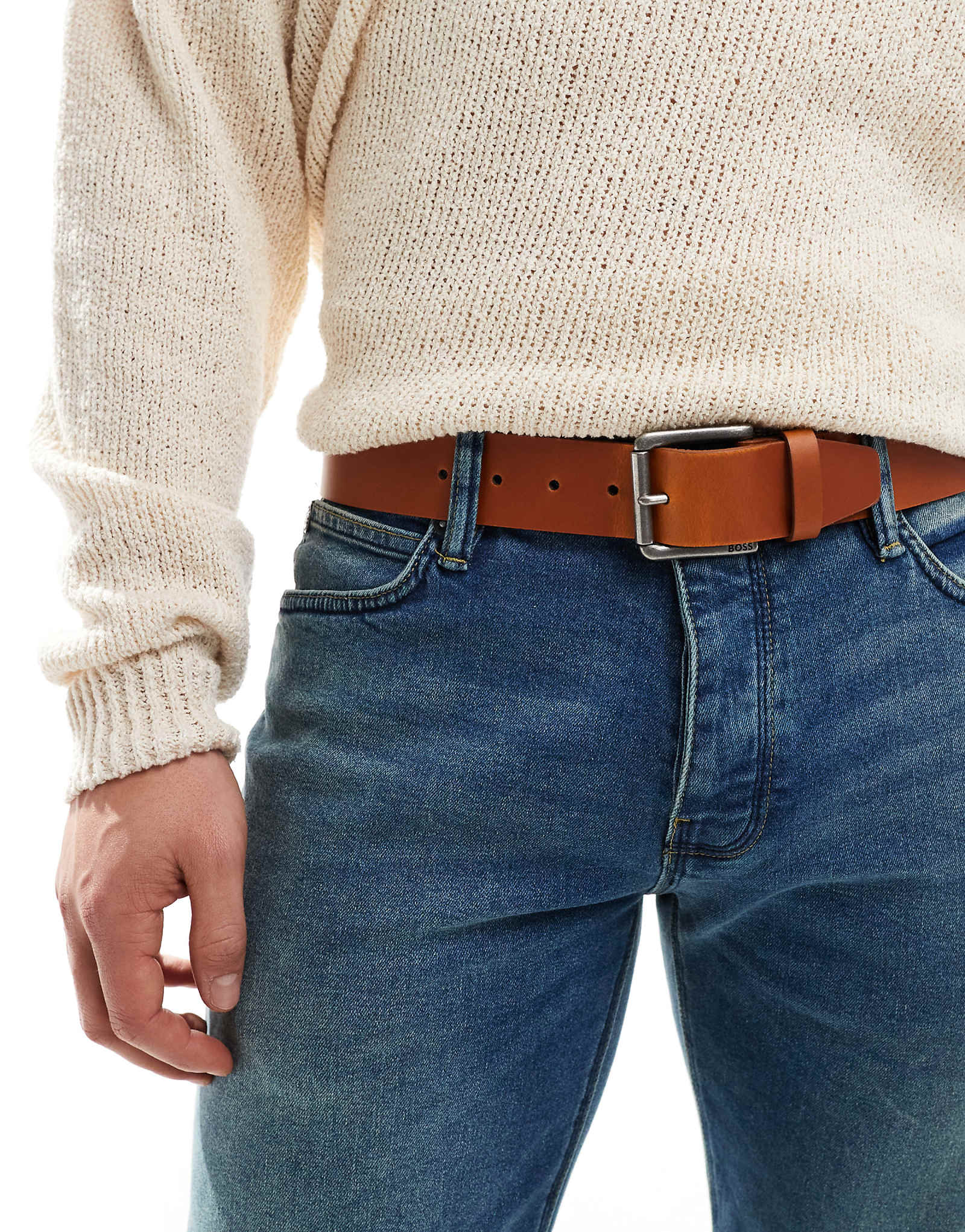 Кожаный ремень BOSS joris средне-коричневого цвета