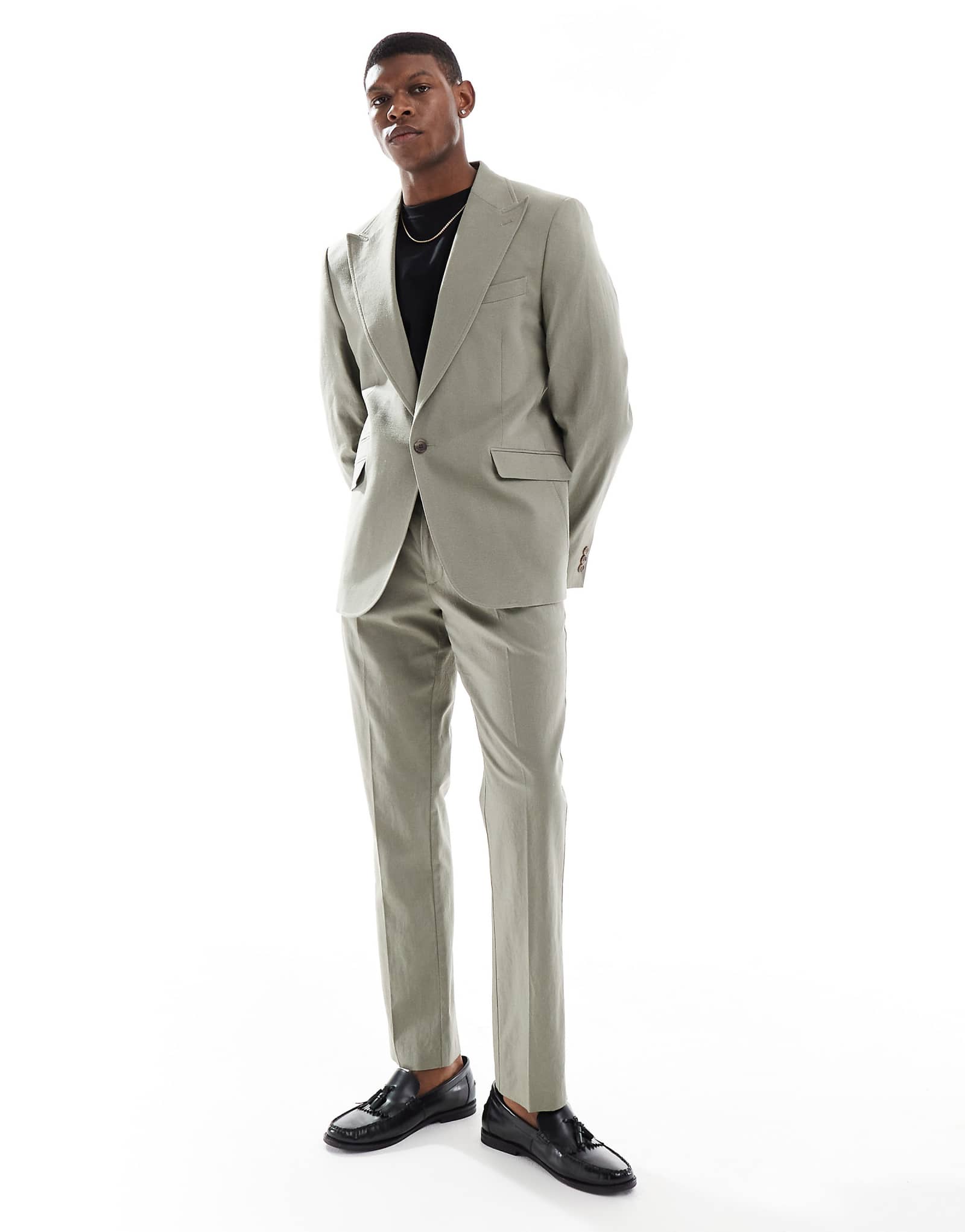 Приталенный пиджак из льняной смеси ASOS DESIGN цвета хаки 26290₽