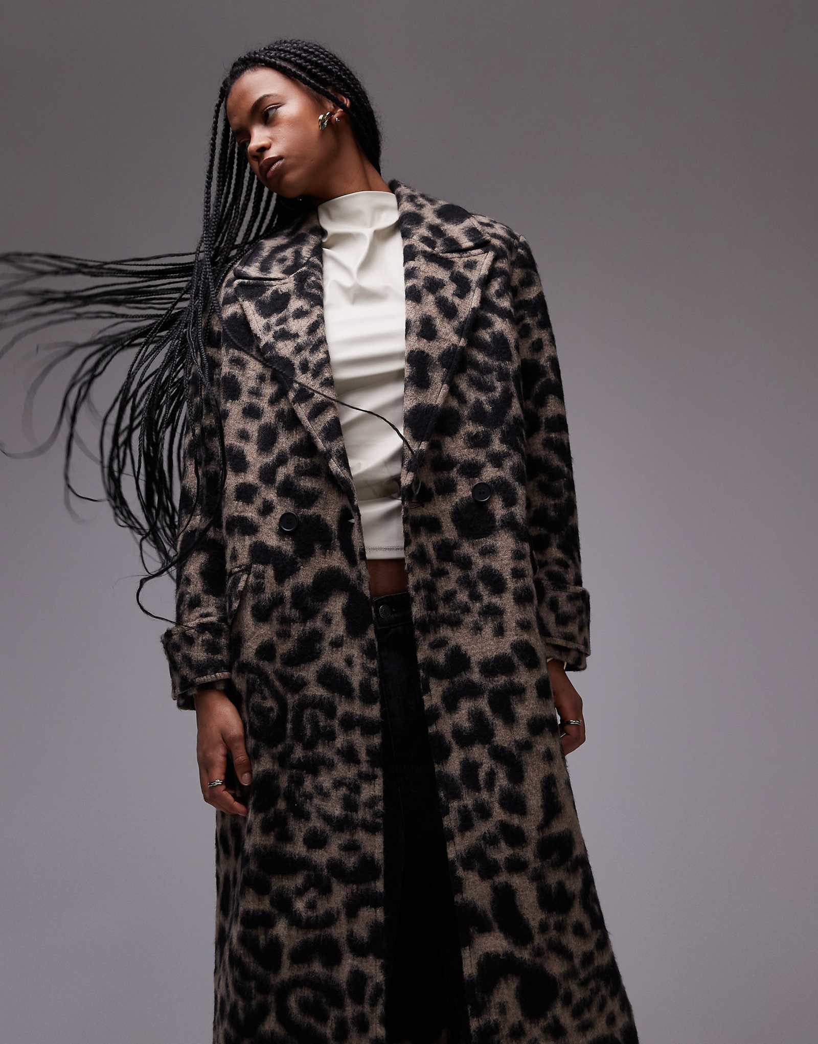Пальто из полушерстяной ткани AllSaints Mabel в леопардовом цвете 81390₽