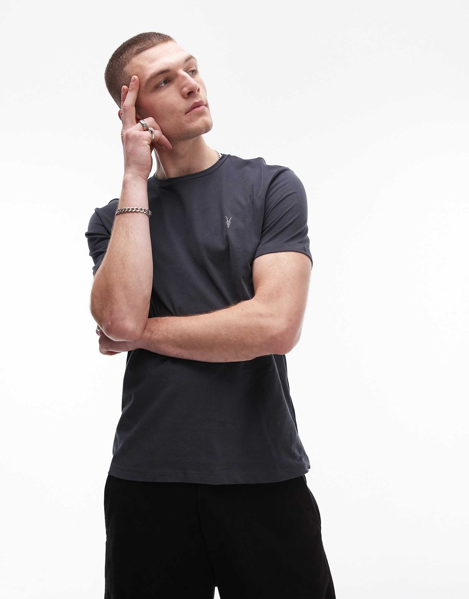 Хлопчатобумажная футболка AllSaints Brace из матового хлопка темно-синего цвета 11190₽