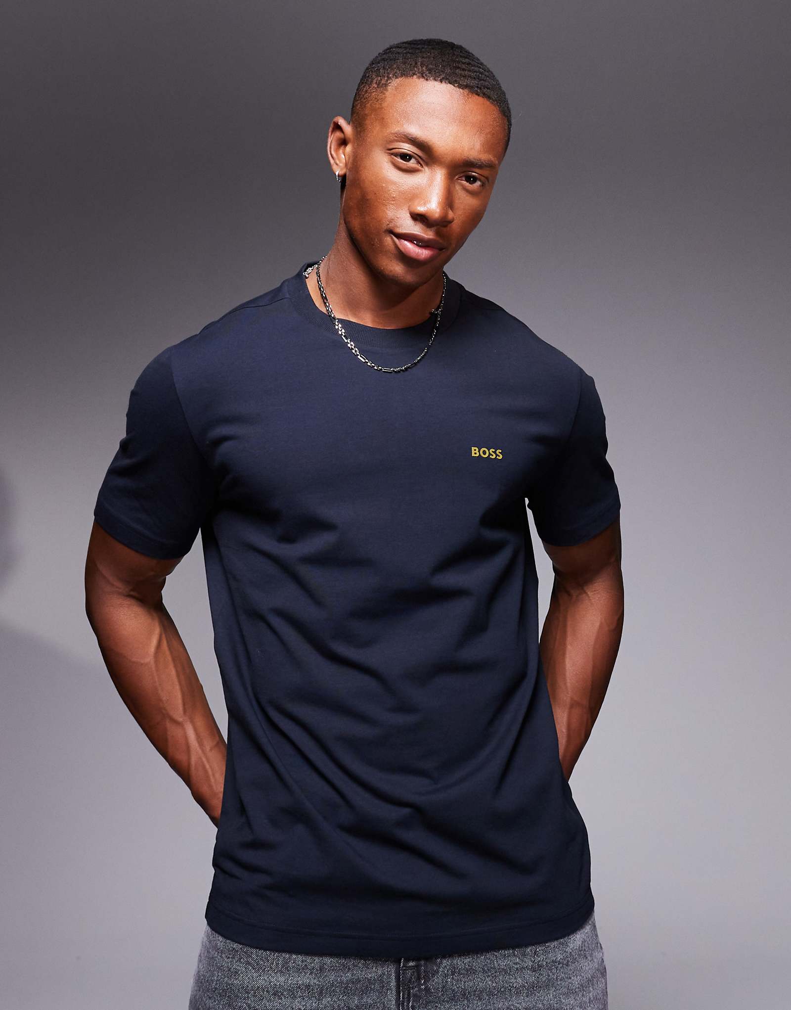 Темно-синяя футболка с логотипом BOSS Green обычного покроя