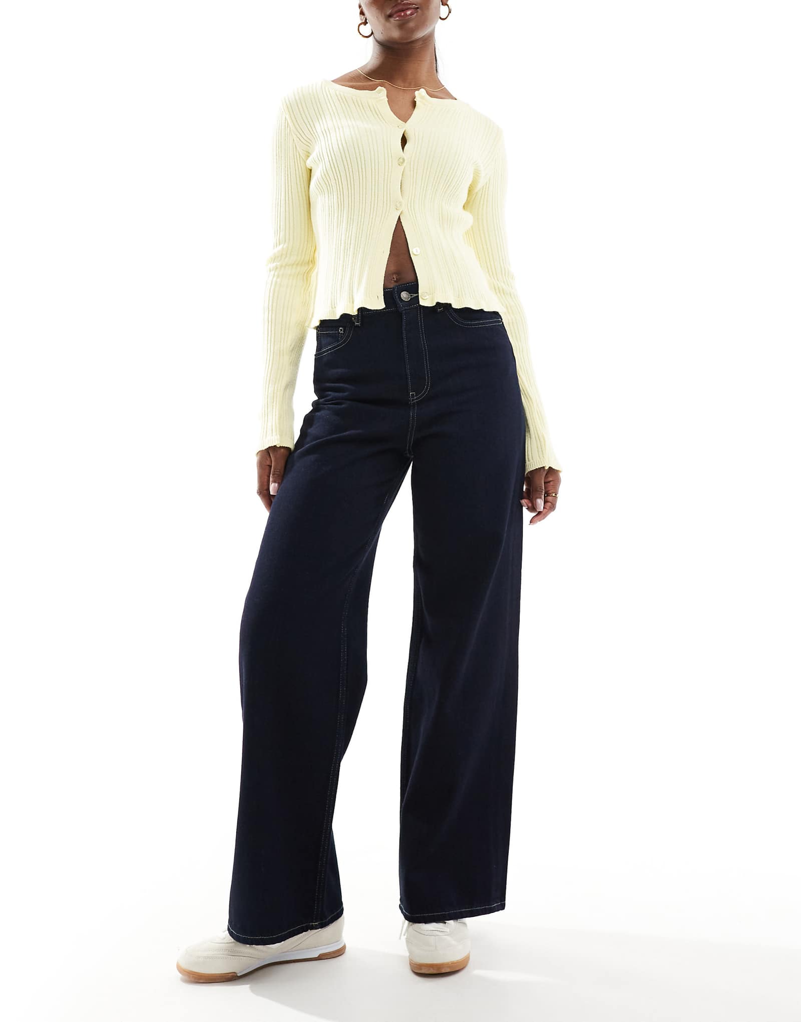 Широкие джинсы JJXX Tokyo из темно-синего денима 14690₽