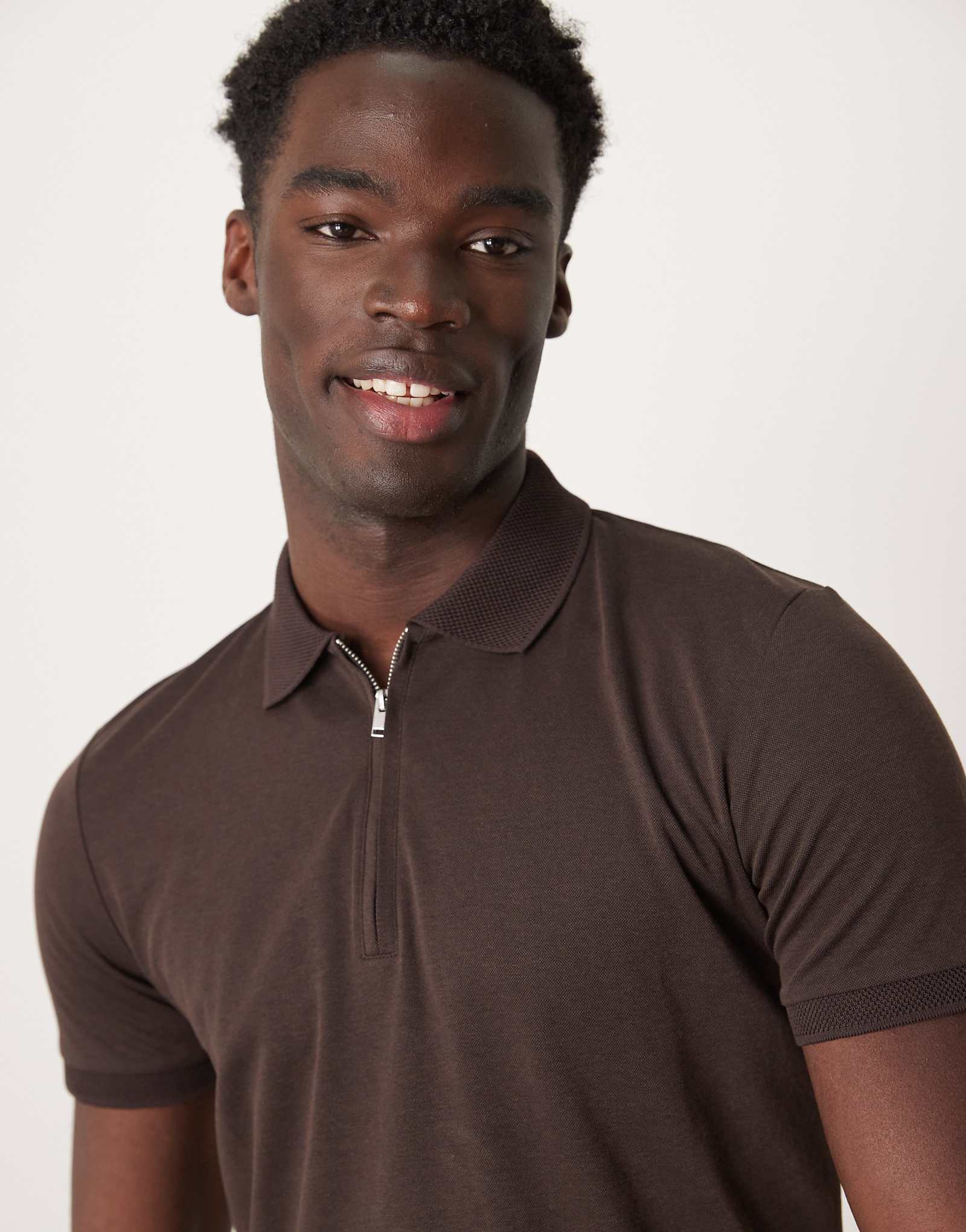 Рубашка-поло Selected Homme коричневого цвета с половинной молнией 11790₽